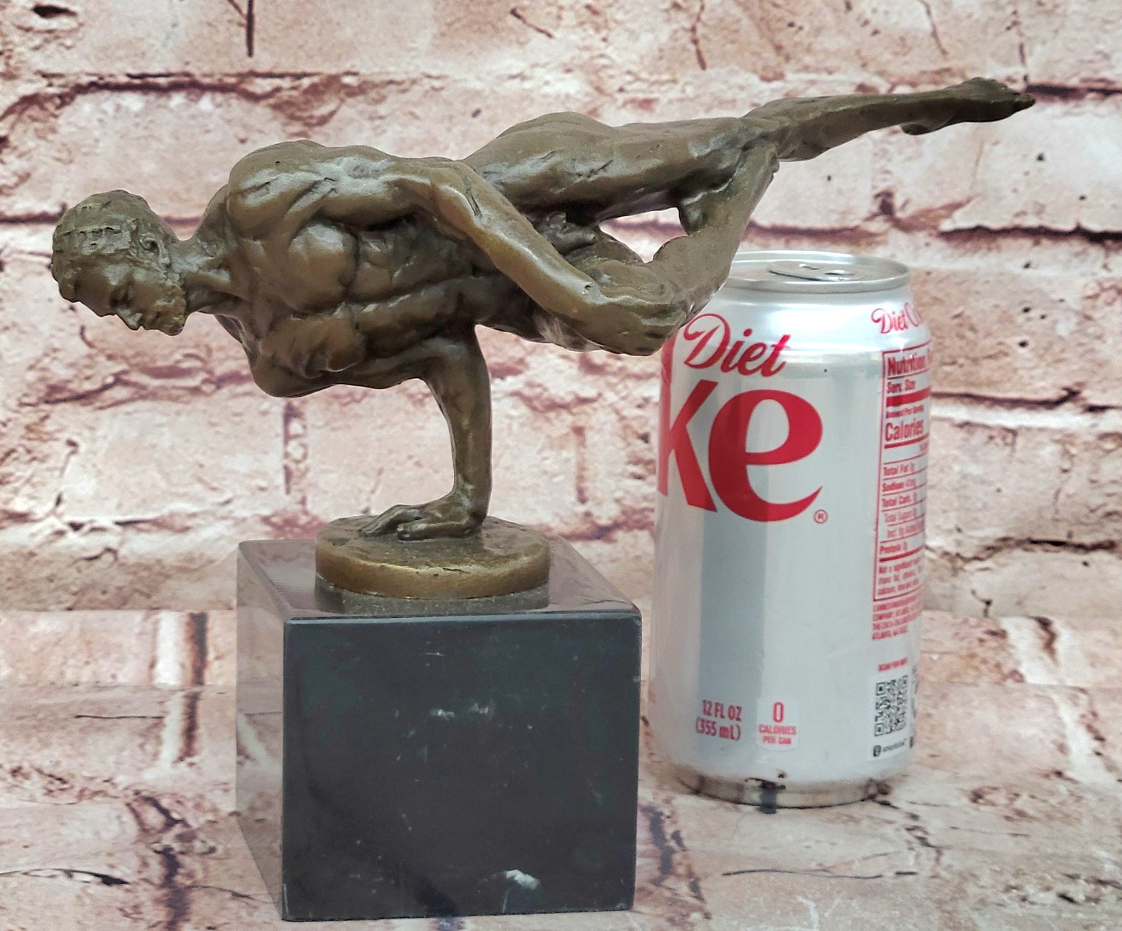 Signed Cesaro Bronze Male Nude Sculpture Bodybuilder Marble Base Collectible