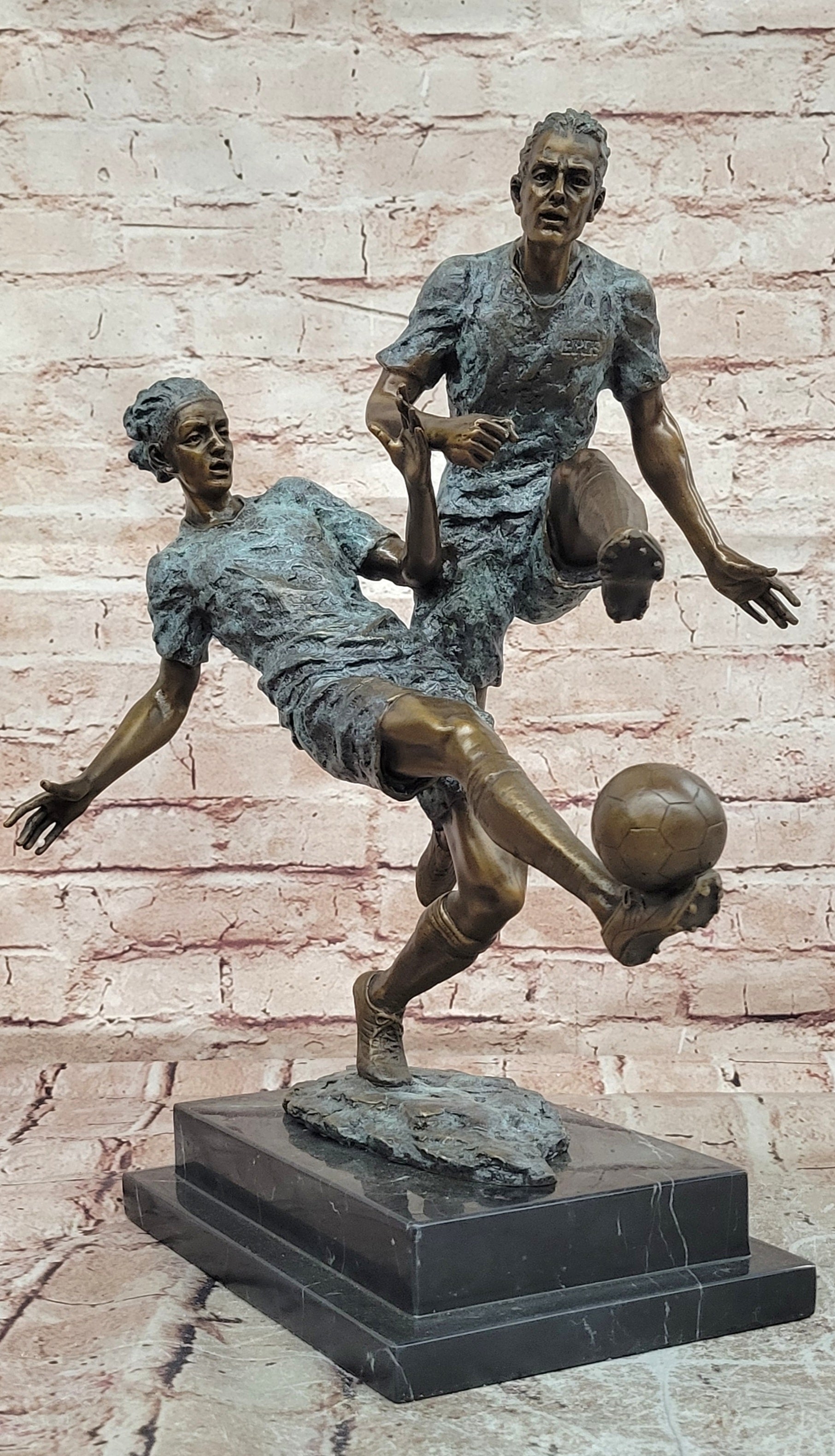 Large Bronze Soccer Players Sculpture by Milo Sport Trophy Collectible Art Artwork