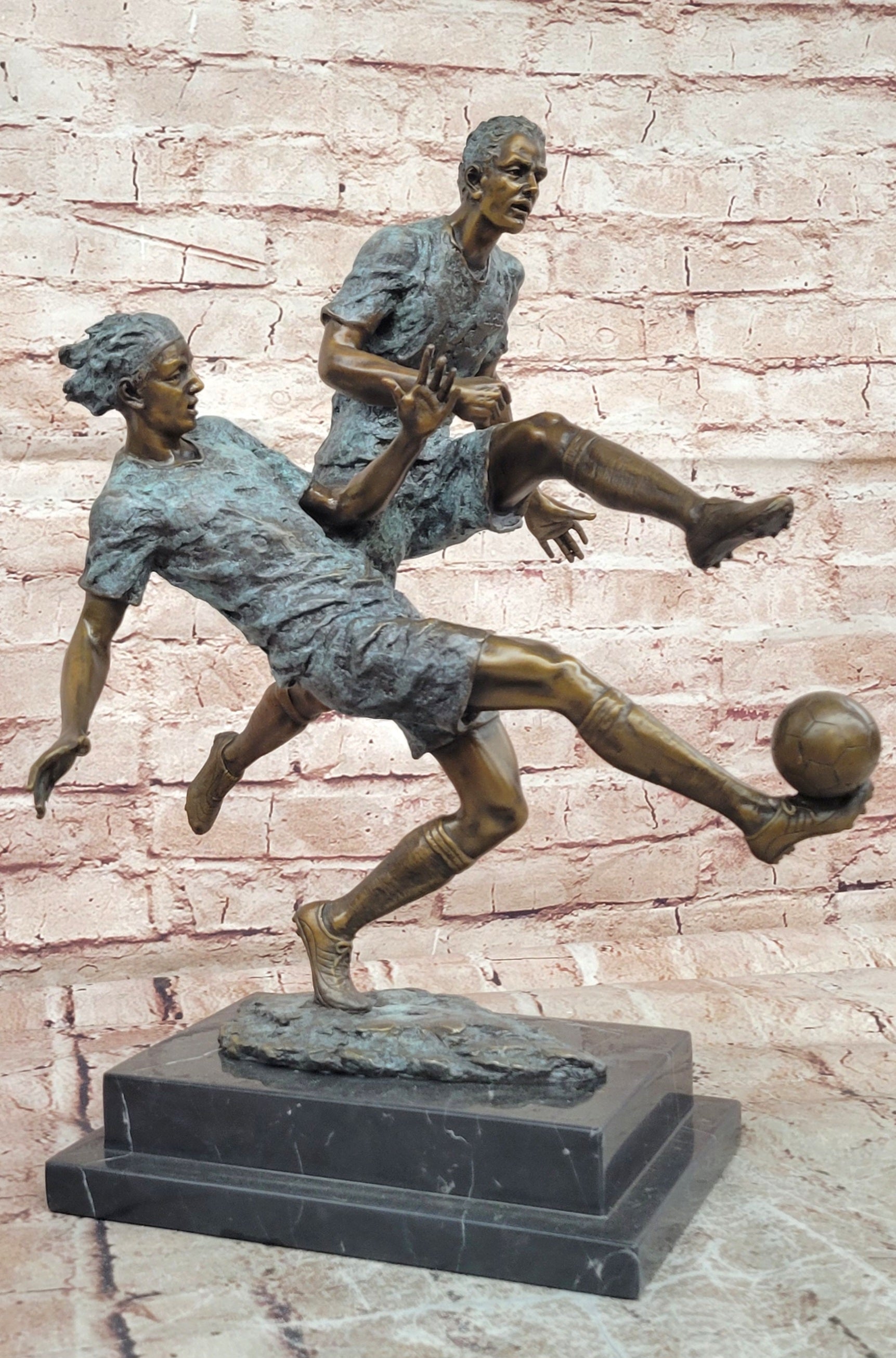 Large Bronze Soccer Players Sculpture by Milo Sport Trophy Collectible Art Artwork