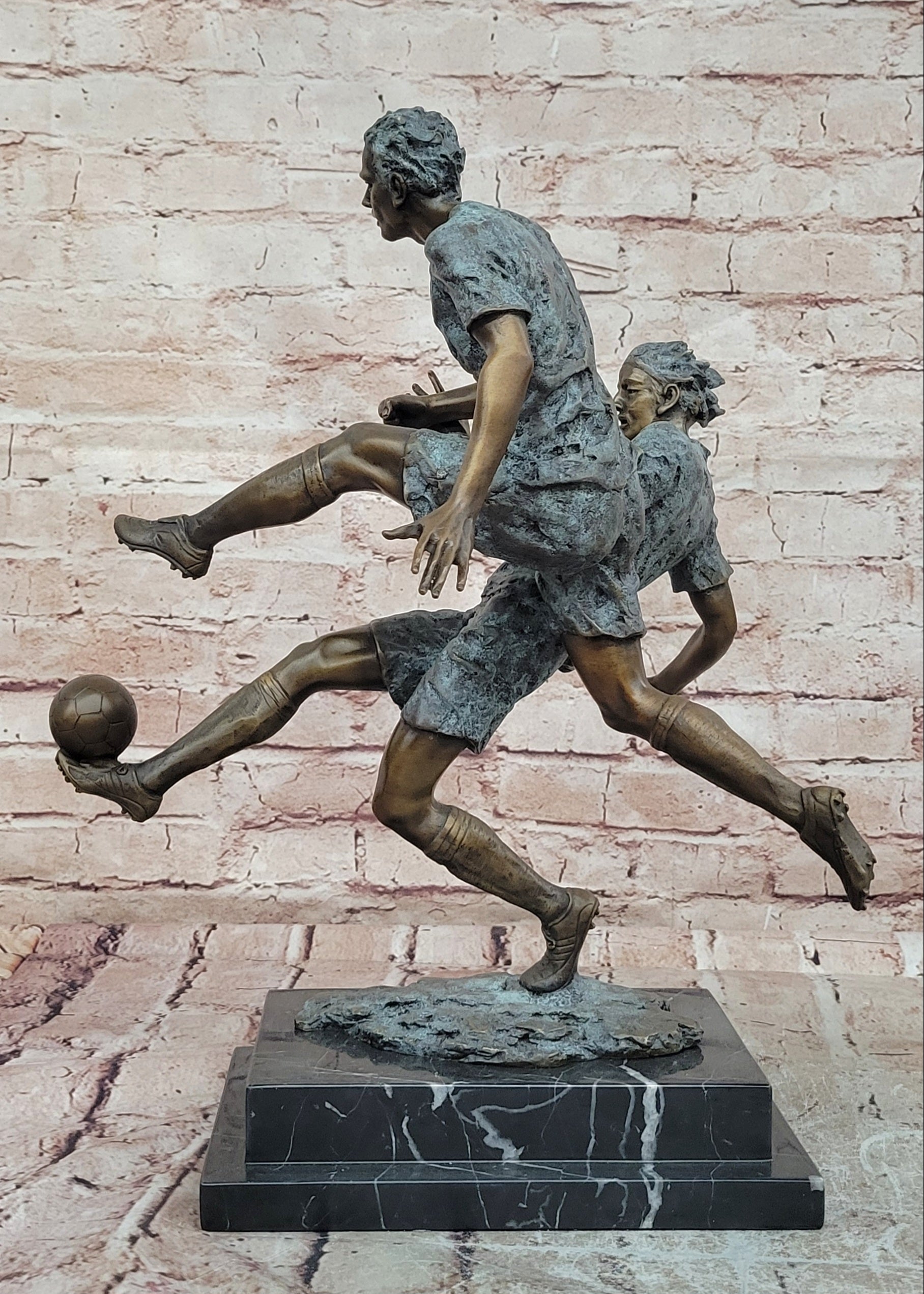 Large Bronze Soccer Players Sculpture by Milo Sport Trophy Collectible Art Artwork
