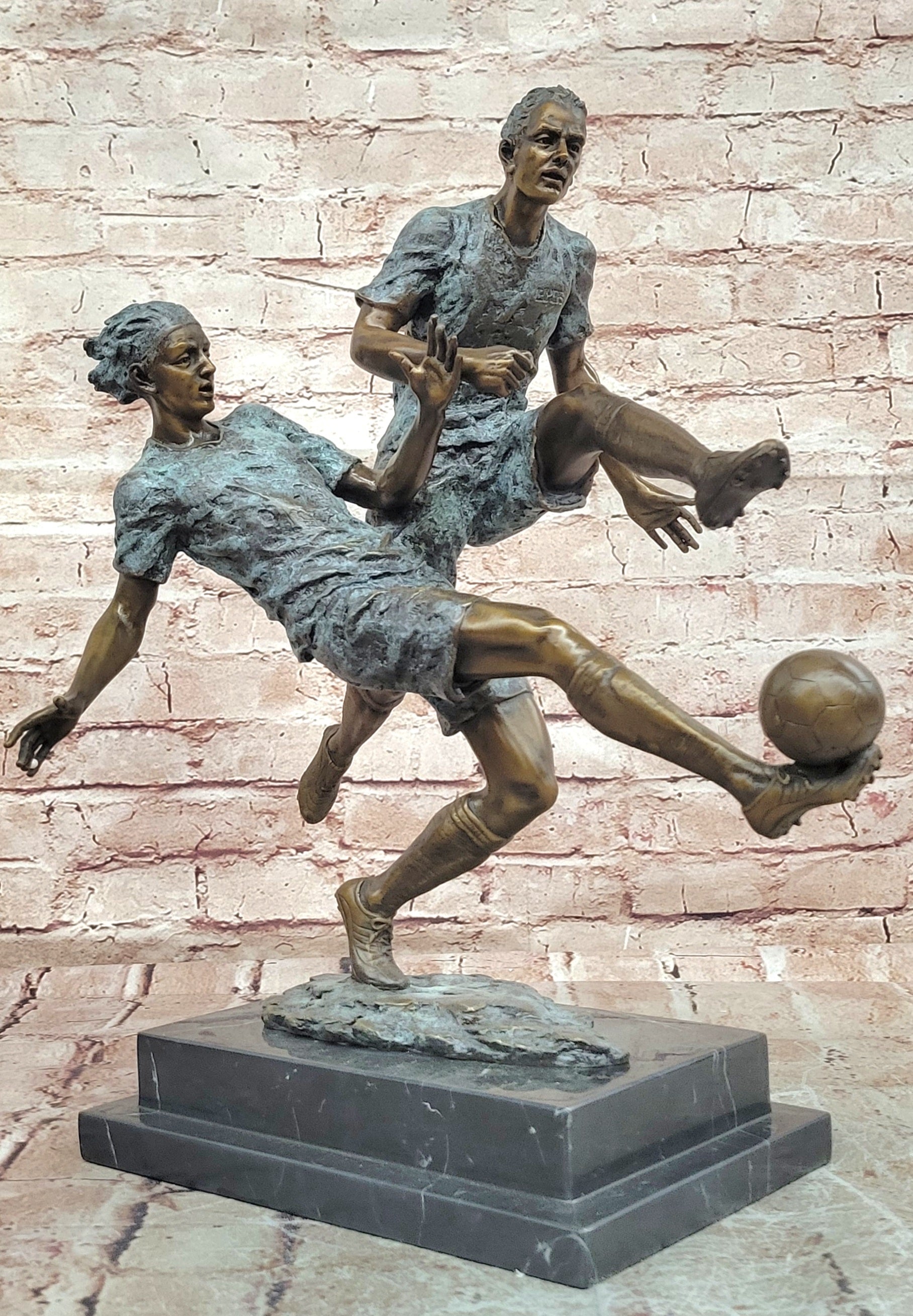 Large Bronze Soccer Players Sculpture by Milo Sport Trophy Collectible Art Artwork