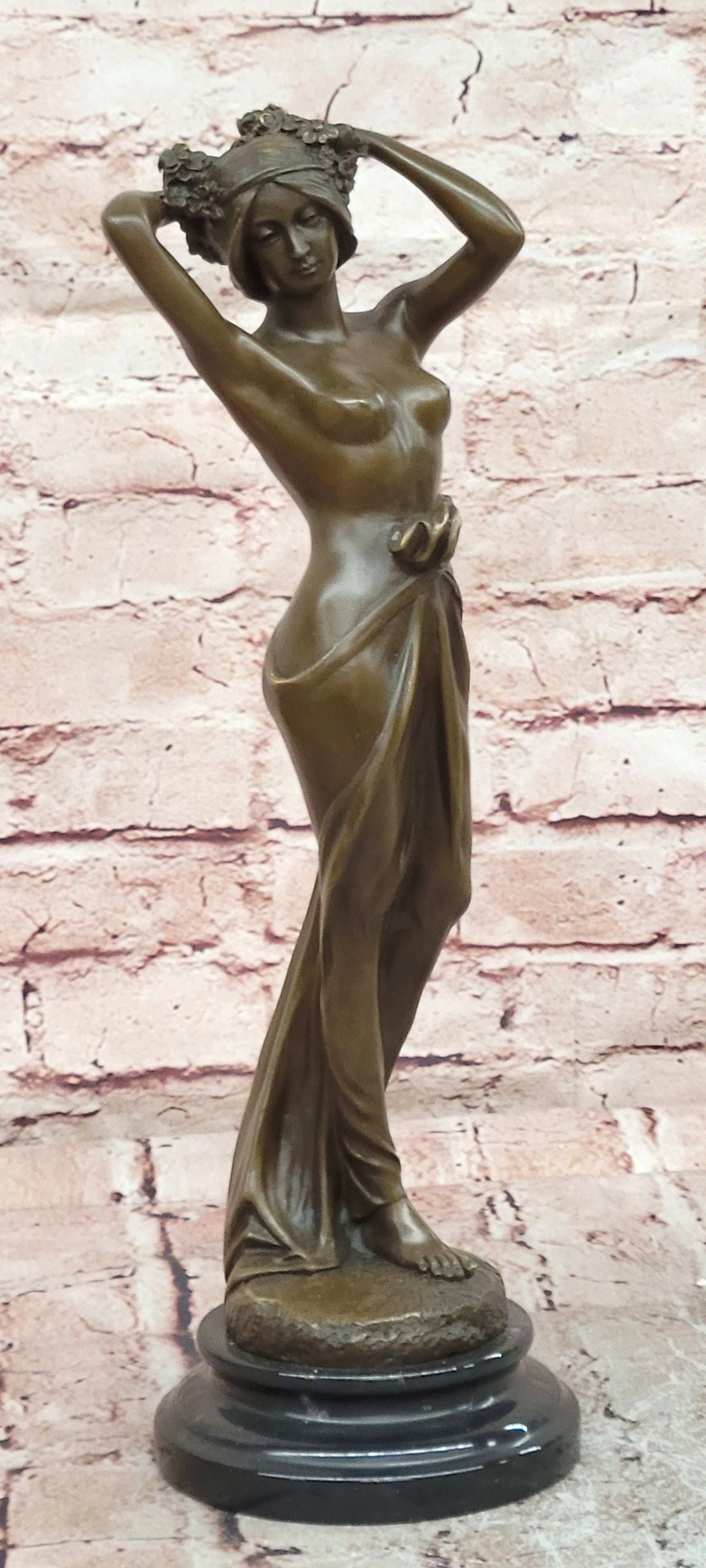 Art Nouveau Bronze Forest Goddess Sculpture Signed Milo Nude Wood Nymph Statue Art