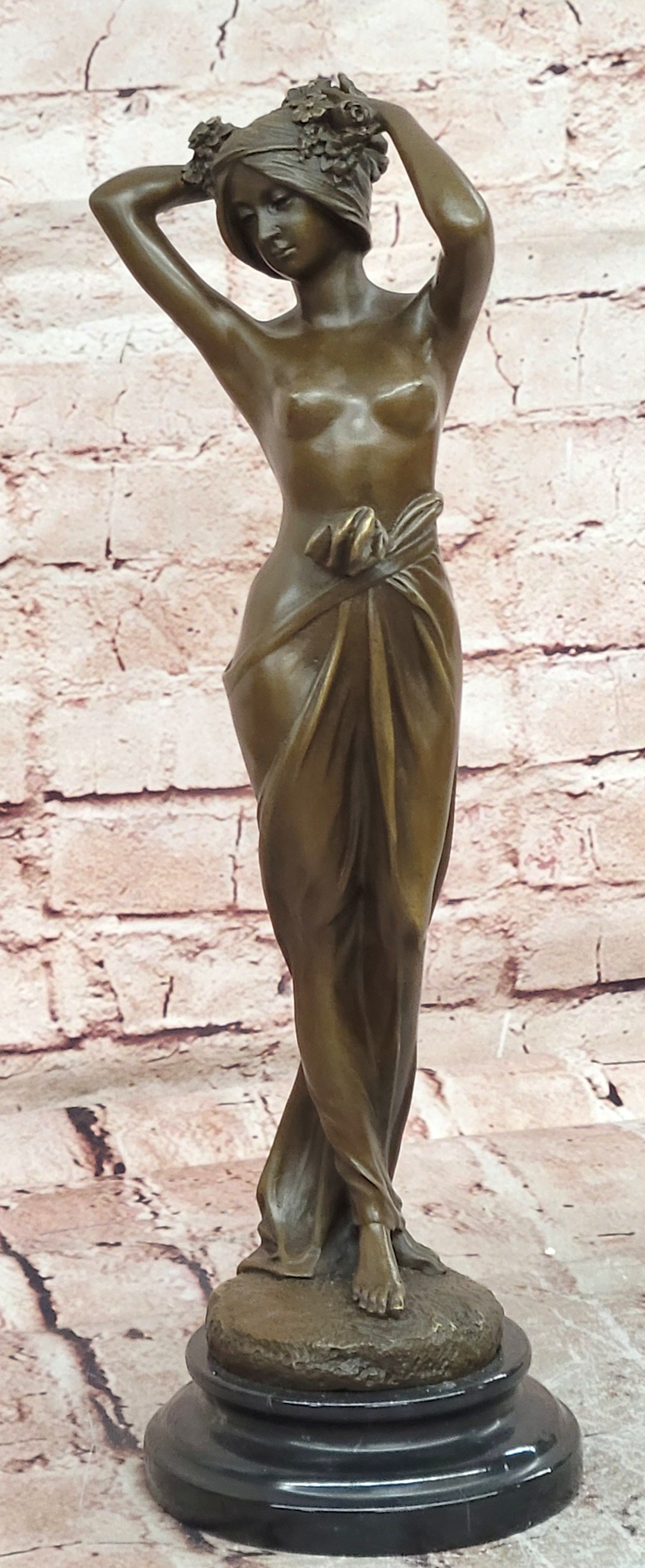 Art Nouveau Bronze Forest Goddess Sculpture Signed Milo Nude Wood Nymph Statue Art