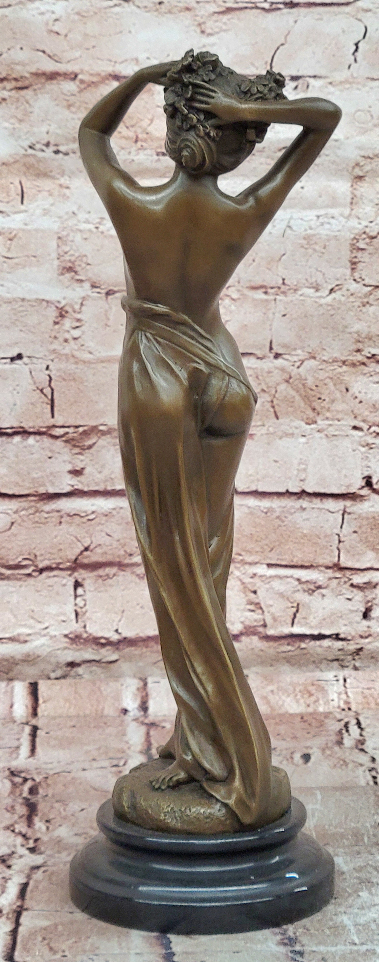 Art Nouveau Bronze Forest Goddess Sculpture Signed Milo Nude Wood Nymph Statue Art