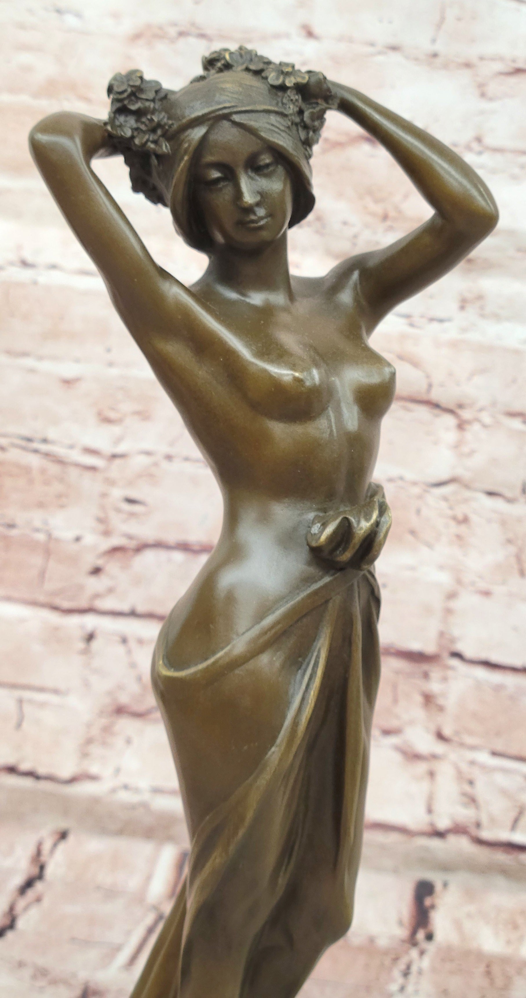Art Nouveau Bronze Forest Goddess Sculpture Signed Milo Nude Wood Nymph Statue Art