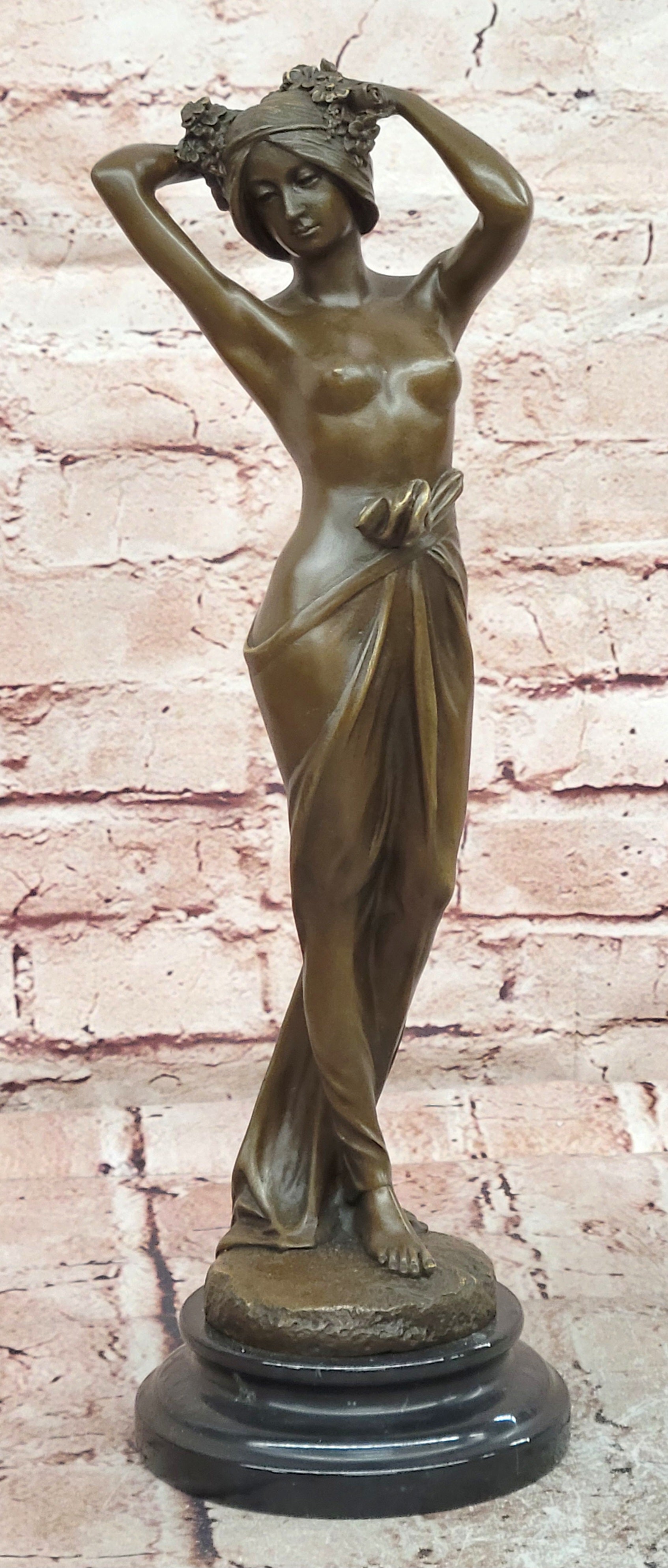 Art Nouveau Bronze Forest Goddess Sculpture Signed Milo Nude Wood Nymph Statue Art