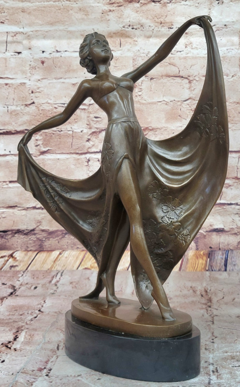 Cesaro Bronze Dancing Girl Sculpture Elegant Art Deco Figurine Collectible Artwork