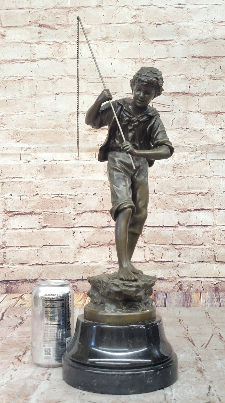 Handcrafted Bronze Fishing Boy Sculpture by Rancoulet Classic Artwork Home Decor