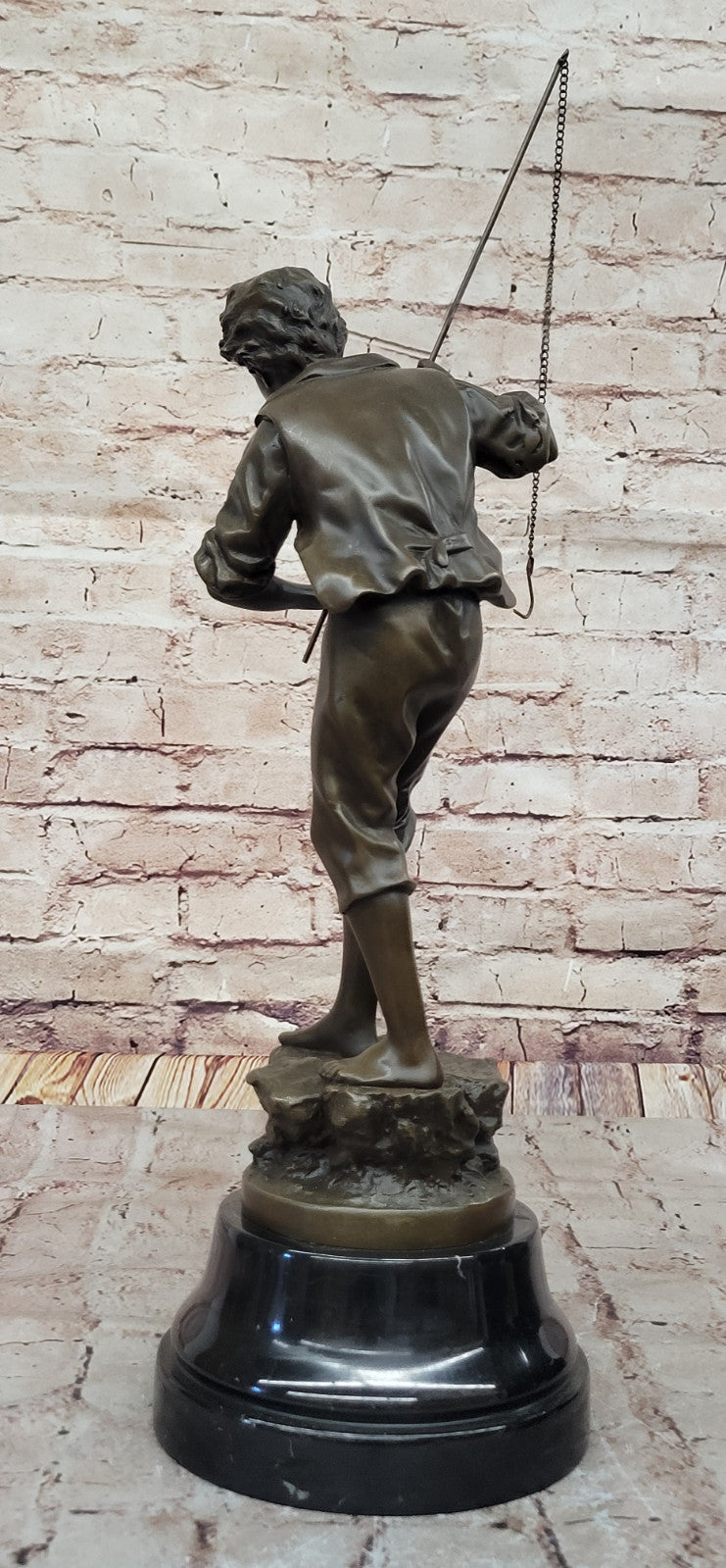 Handcrafted Bronze Fishing Boy Sculpture by Rancoulet Classic Artwork Home Decor