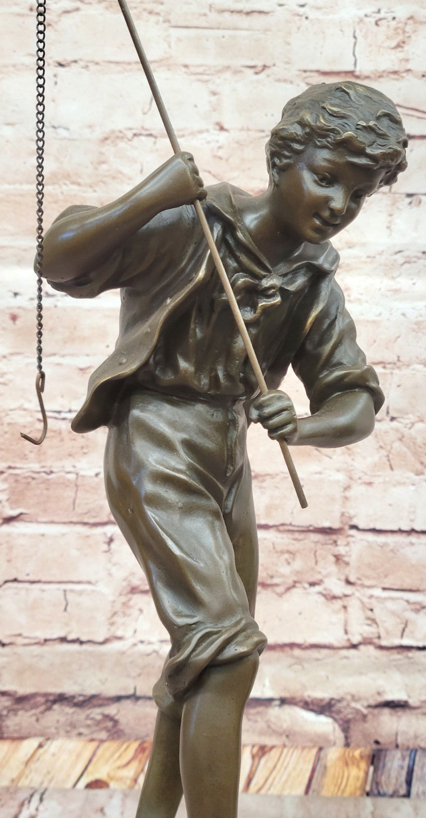 Handcrafted Bronze Fishing Boy Sculpture by Rancoulet Classic Artwork Home Decor