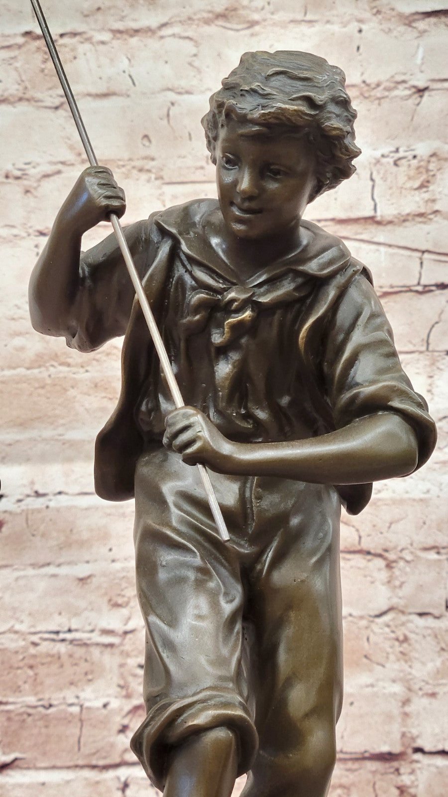Handcrafted Bronze Fishing Boy Sculpture by Rancoulet Classic Artwork Home Decor