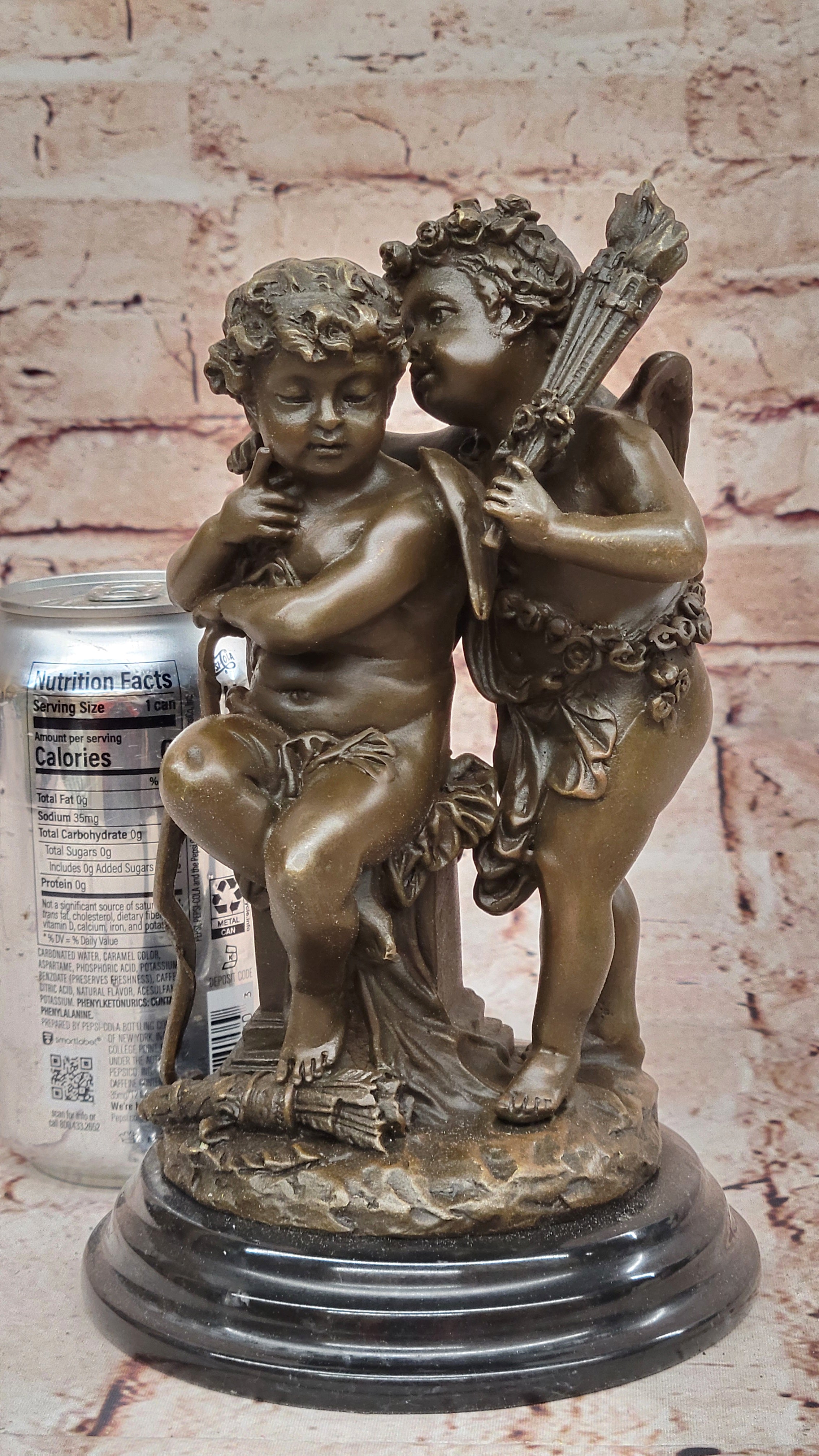 Decorative Bronze Twin Puti Brothers Sculpture by Carrier Hot Cast Winged Figurine