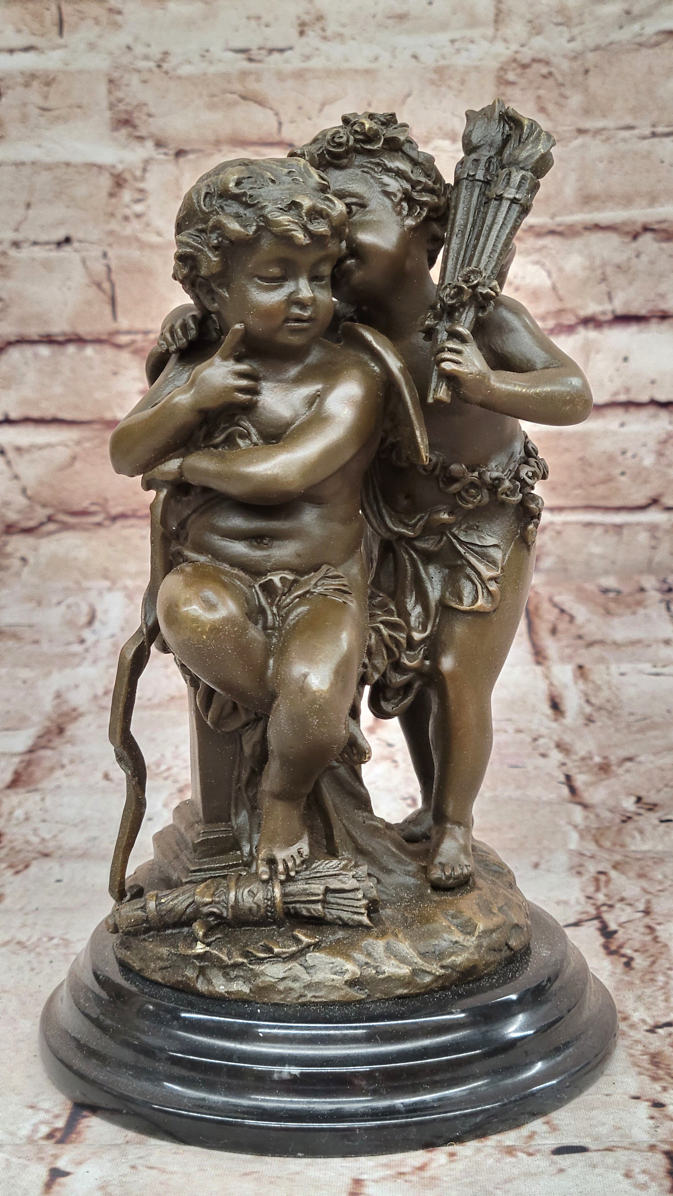 Decorative Bronze Twin Puti Brothers Sculpture by Carrier Hot Cast Winged Figurine