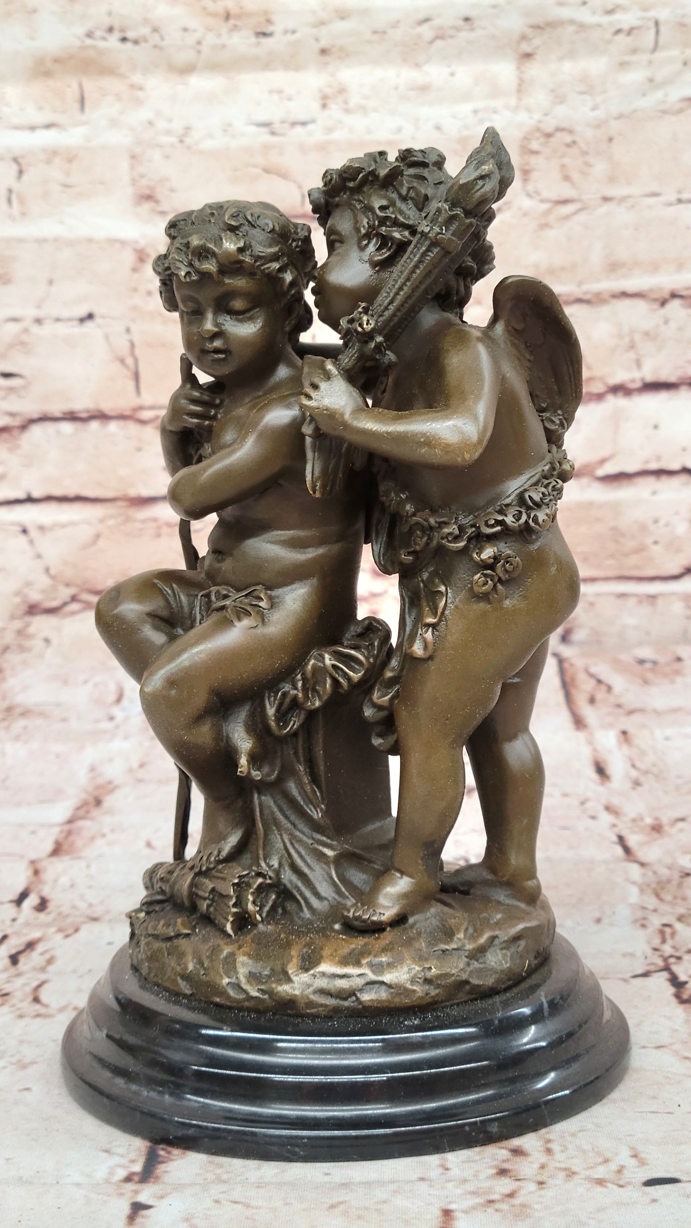 Decorative Bronze Twin Puti Brothers Sculpture by Carrier Hot Cast Winged Figurine