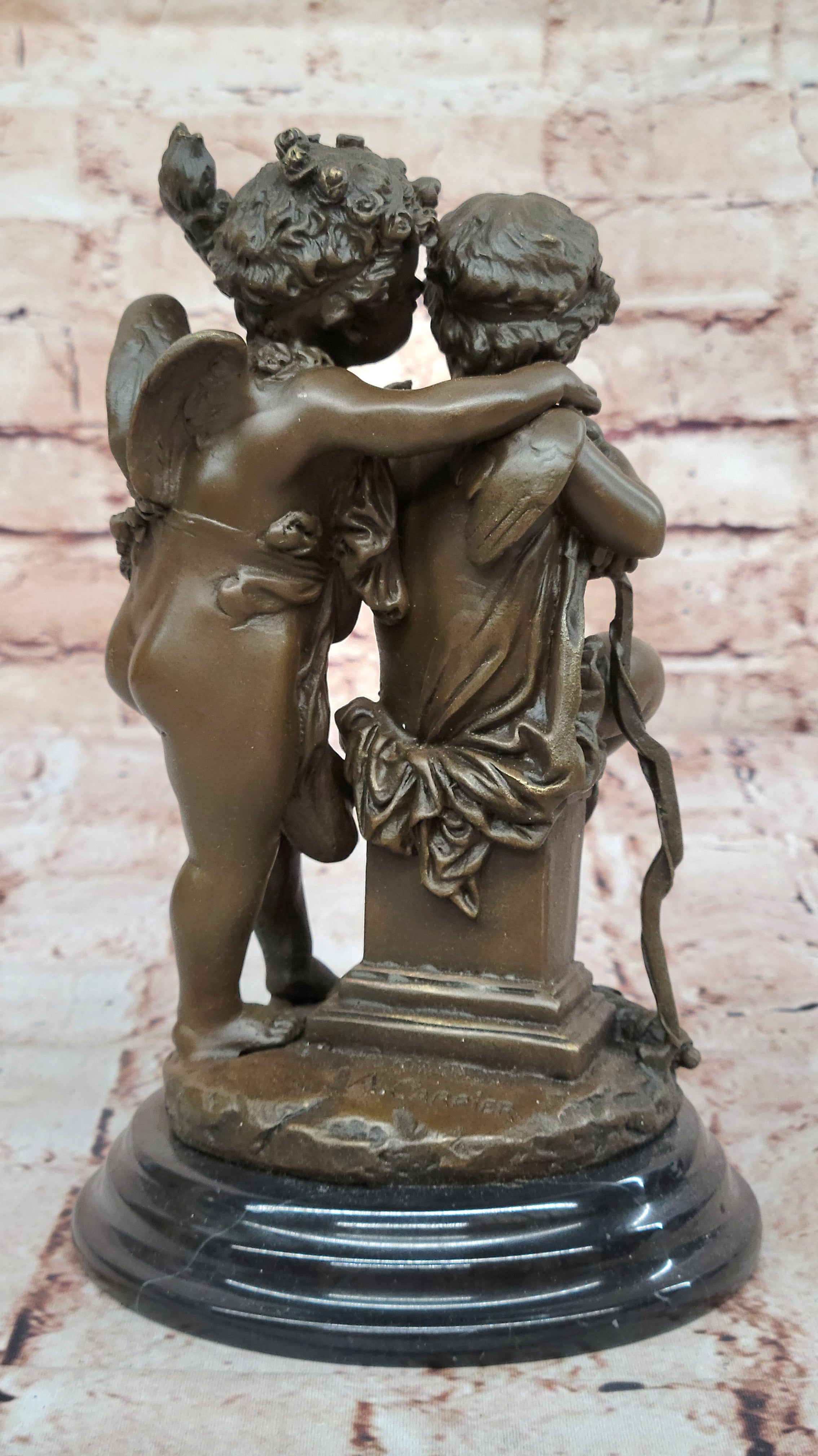 Decorative Bronze Twin Puti Brothers Sculpture by Carrier Hot Cast Winged Figurine