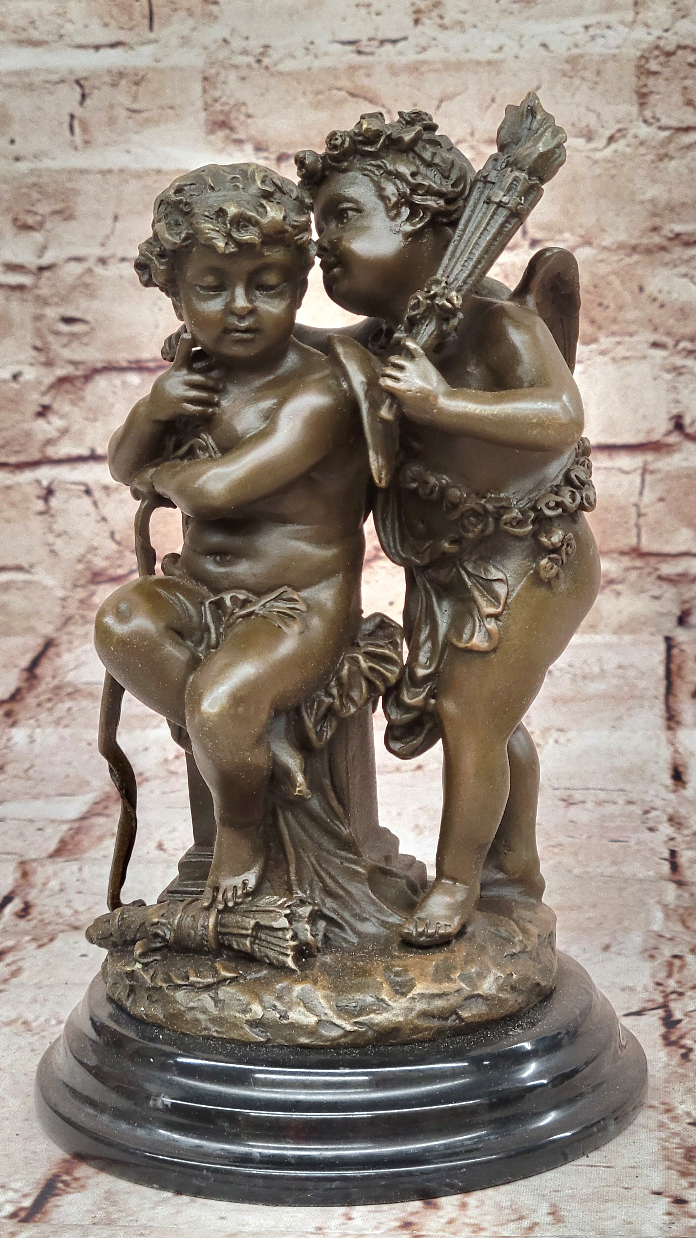 Decorative Bronze Twin Puti Brothers Sculpture by Carrier Hot Cast Winged Figurine