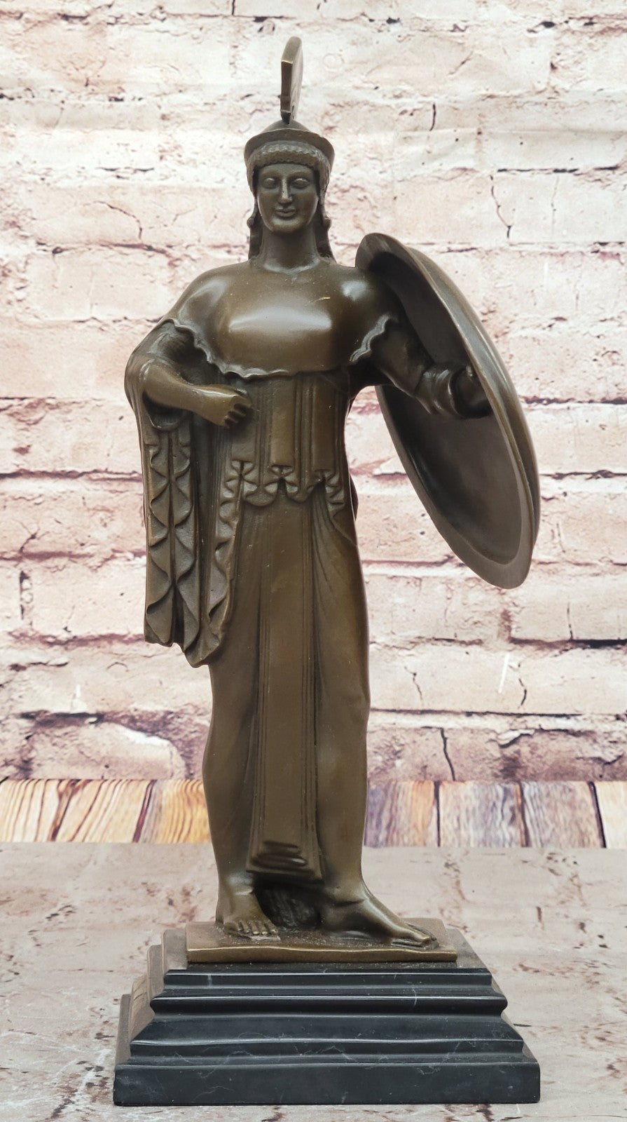 Athena with Shield Bronze Statue Collectible Goddess of Wisdom and War Figurine