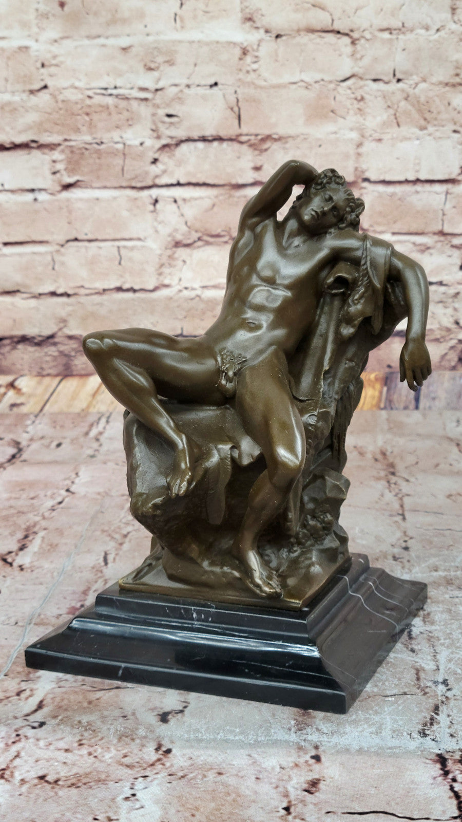 Hand Made Bronze Nude Man on Rock Statue by Milo Gay Interest Home Decoration