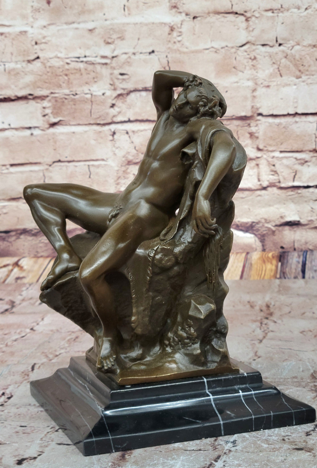 Hand Made Bronze Nude Man on Rock Statue by Milo Gay Interest Home Decoration