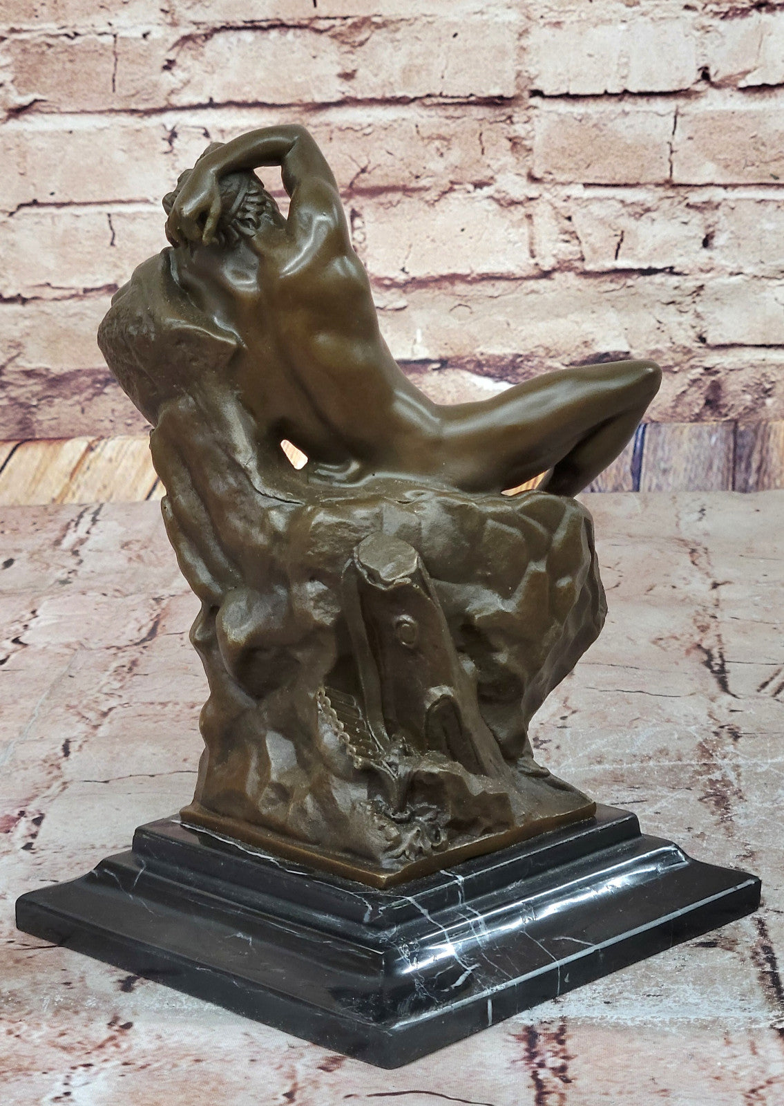 Hand Made Bronze Nude Man on Rock Statue by Milo Gay Interest Home Decoration