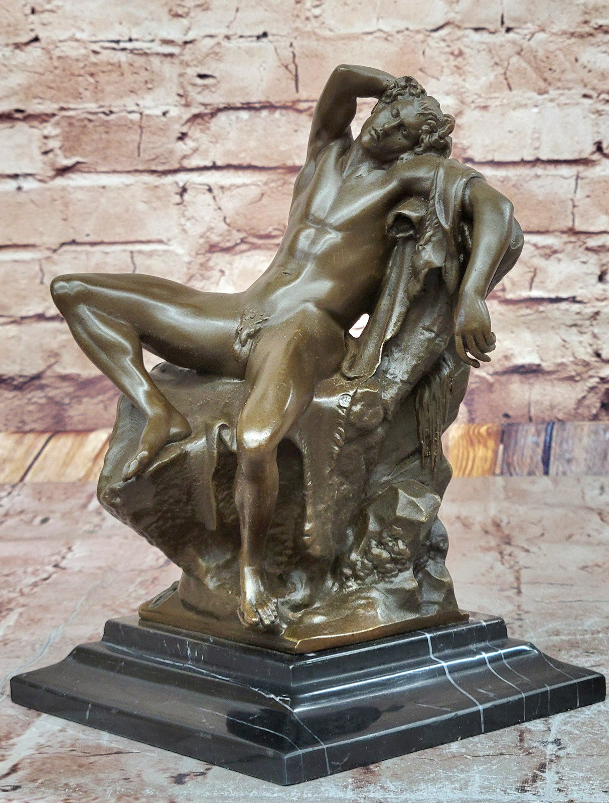 Hand Made Bronze Nude Man on Rock Statue by Milo Gay Interest Home Decoration
