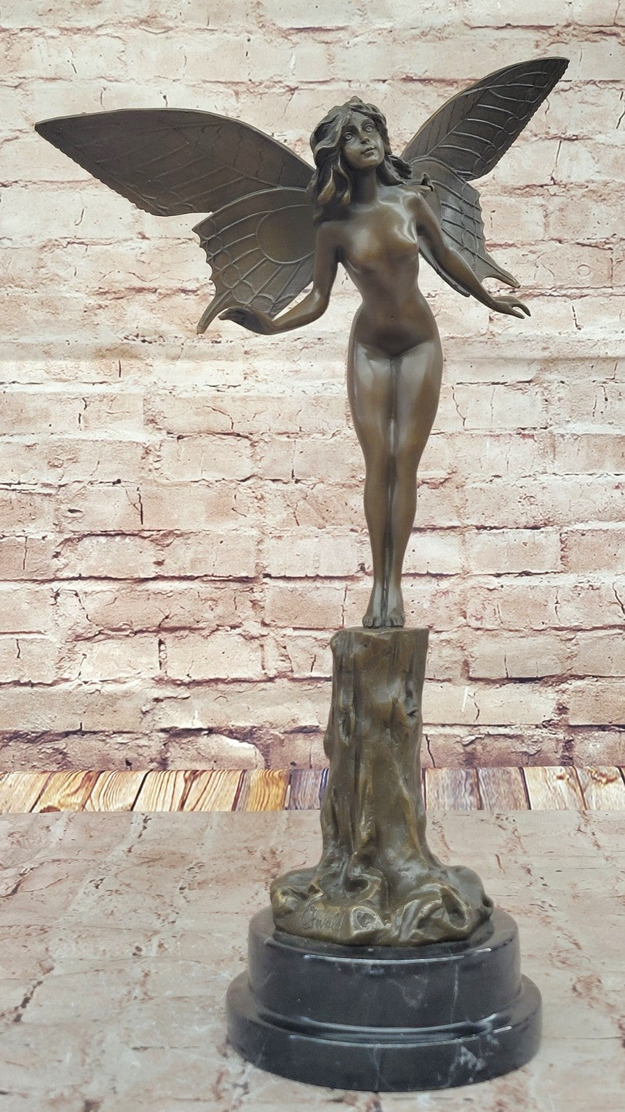 Genuine Oswald Bronze Statue Butterfly Girl Fairy Angel Handmade Fantasy Art Decor