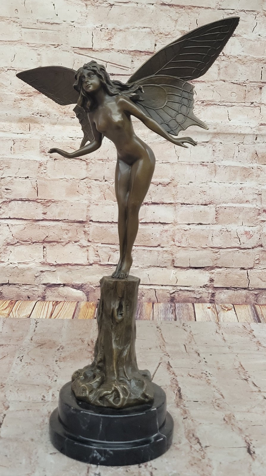Genuine Oswald Bronze Statue Butterfly Girl Fairy Angel Handmade Fantasy Art Decor