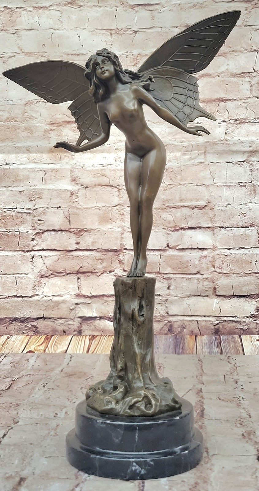 Genuine Oswald Bronze Statue Butterfly Girl Fairy Angel Handmade Fantasy Art Decor
