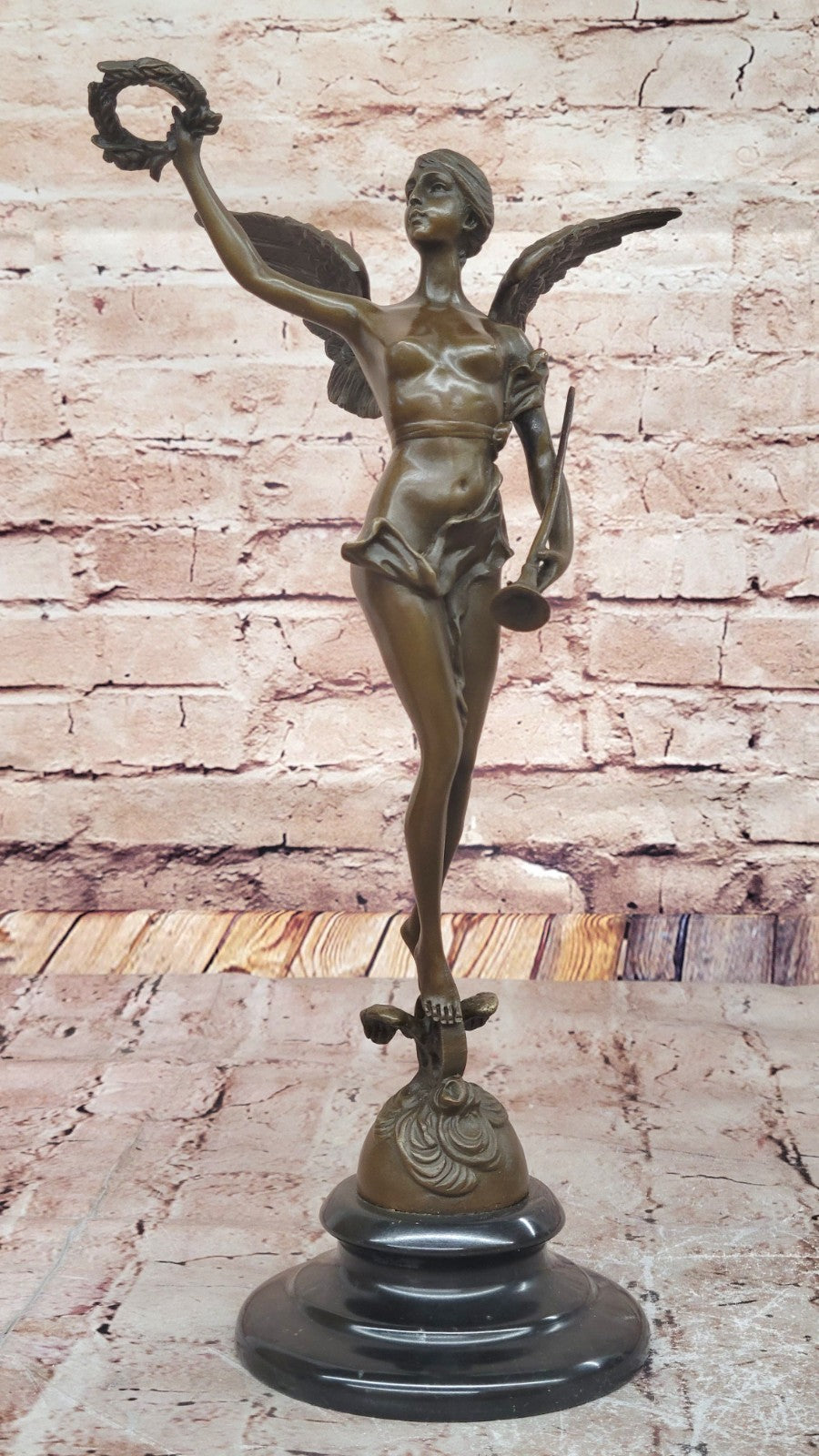 A. Bofill Bronze Sculpture Angel with Laurel Wreath Archangel Nike Mythical Statue Gift