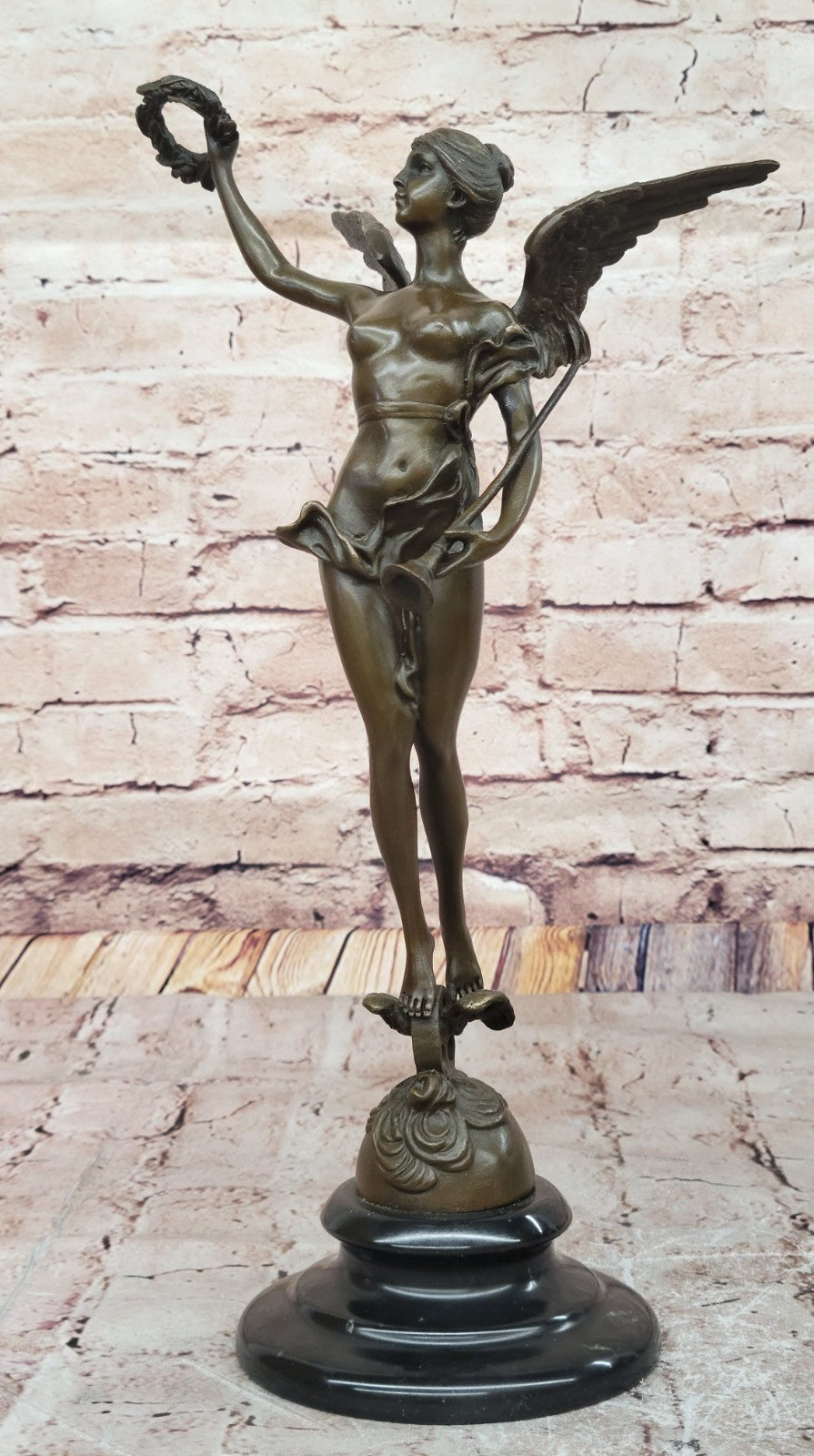 A. Bofill Bronze Sculpture Angel with Laurel Wreath Archangel Nike Mythical Statue Gift