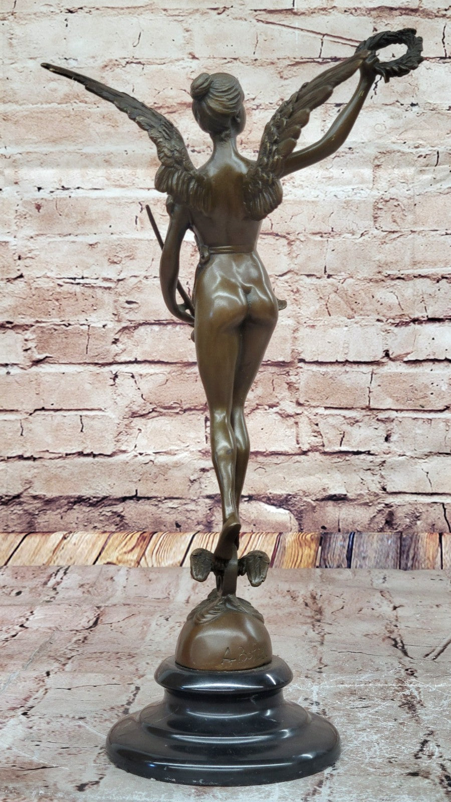 A. Bofill Bronze Sculpture Angel with Laurel Wreath Archangel Nike Mythical Statue Gift