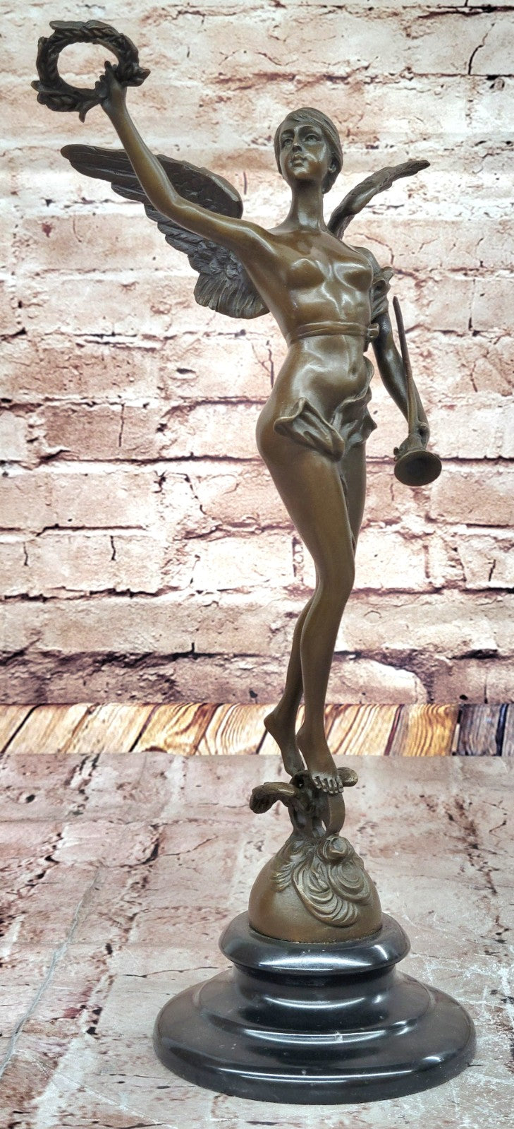 A. Bofill Bronze Sculpture Angel with Laurel Wreath Archangel Nike Mythical Statue Gift