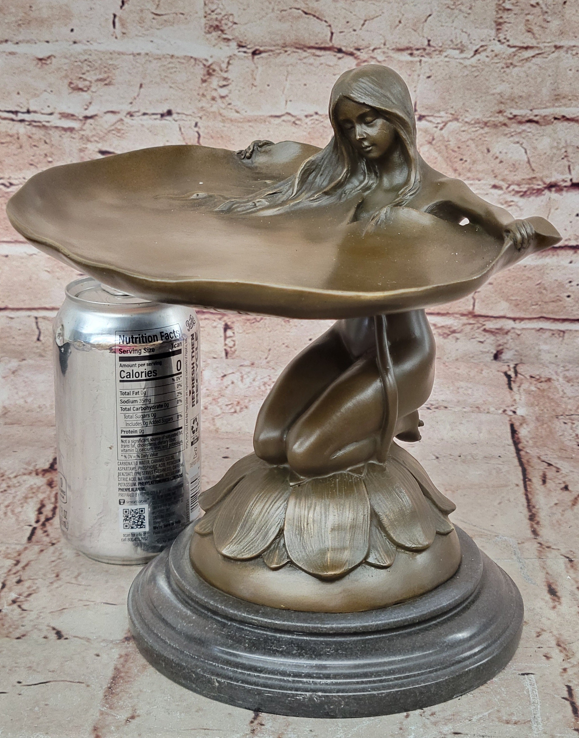 Art Nouveau Bronze Card Tray with Water Lily Woman Home Office Decoration