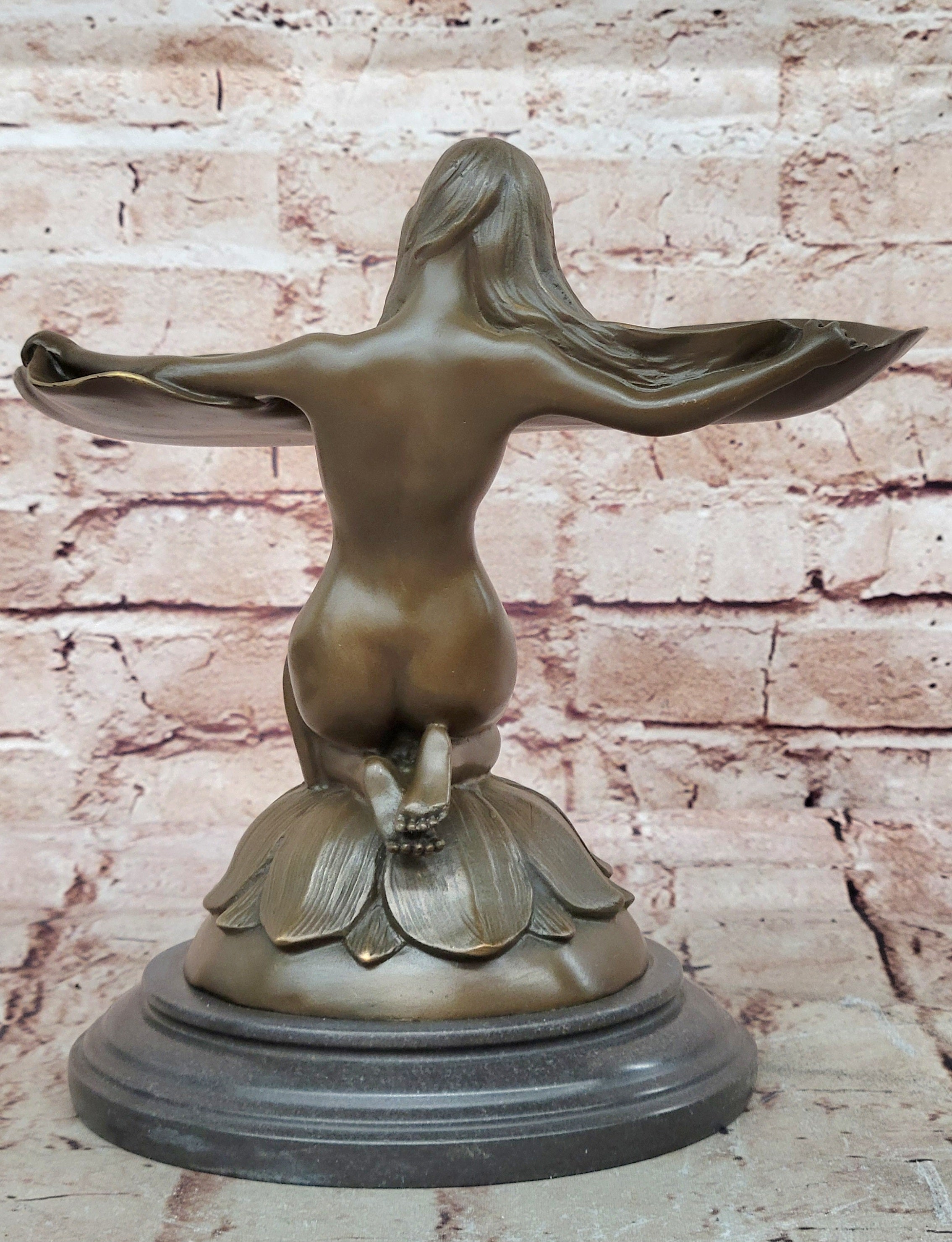 Art Nouveau Bronze Card Tray with Water Lily Woman Home Office Decoration