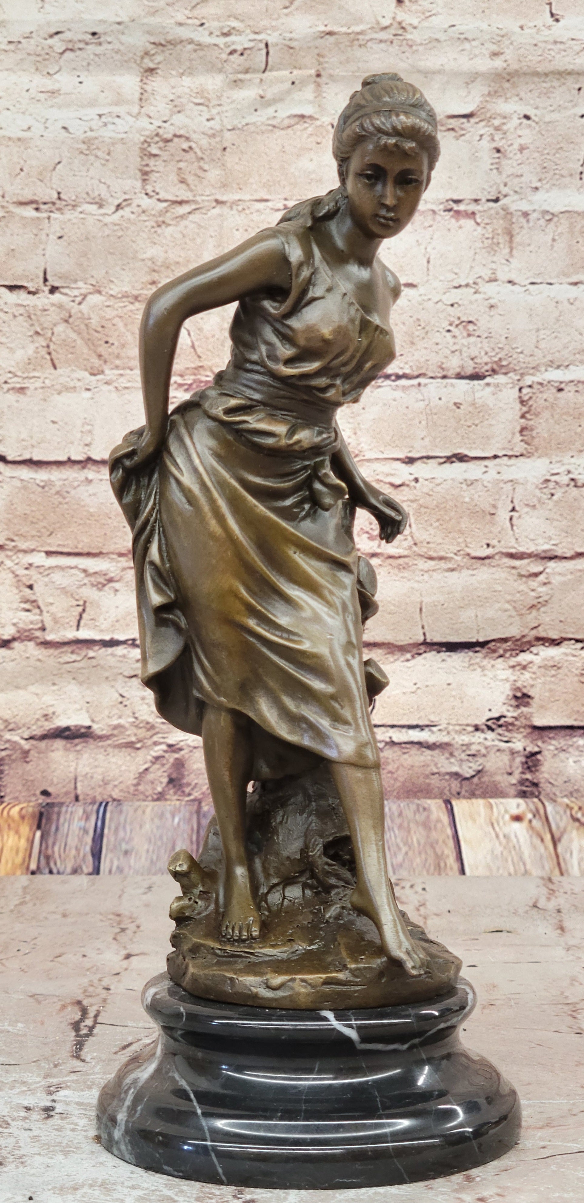 Classic Art Nouveau Bronze Woman Sculpture European Maiden Home Office Decor