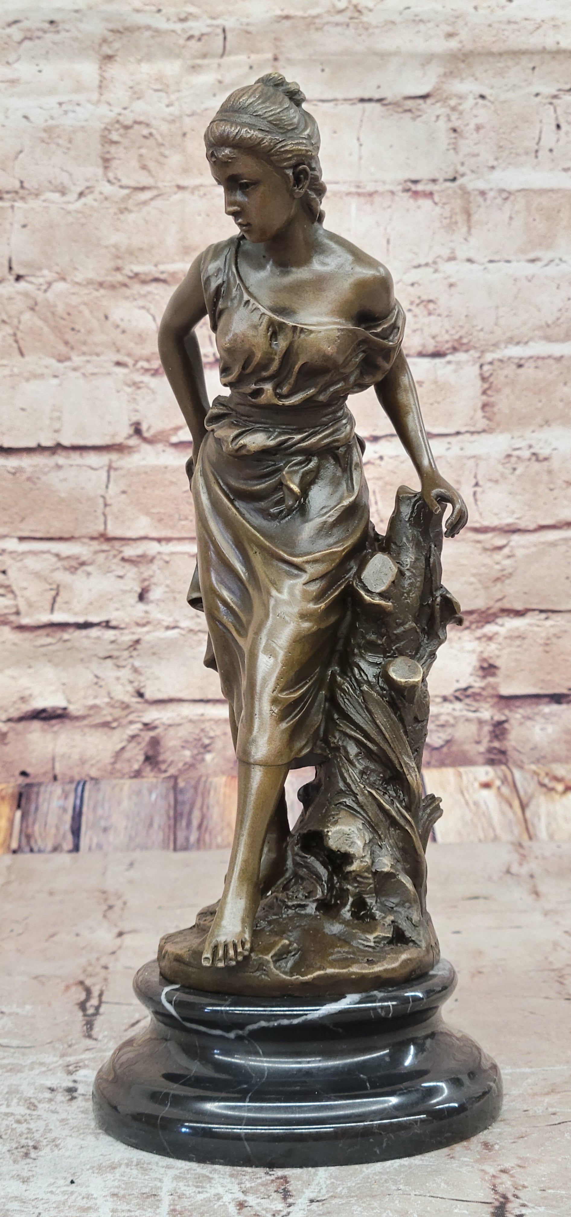 Classic Art Nouveau Bronze Woman Sculpture European Maiden Home Office Decor