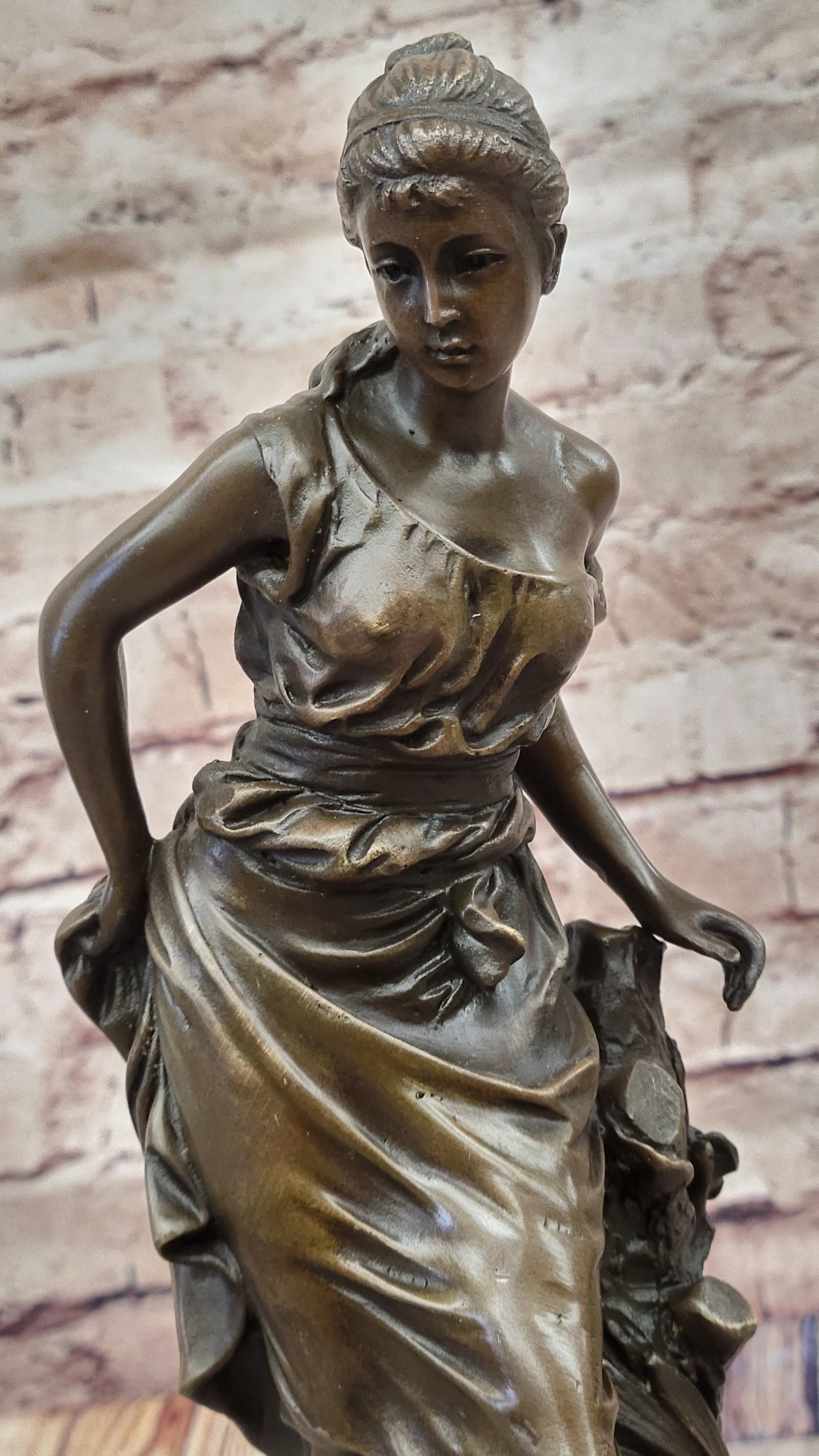Classic Art Nouveau Bronze Woman Sculpture European Maiden Home Office Decor