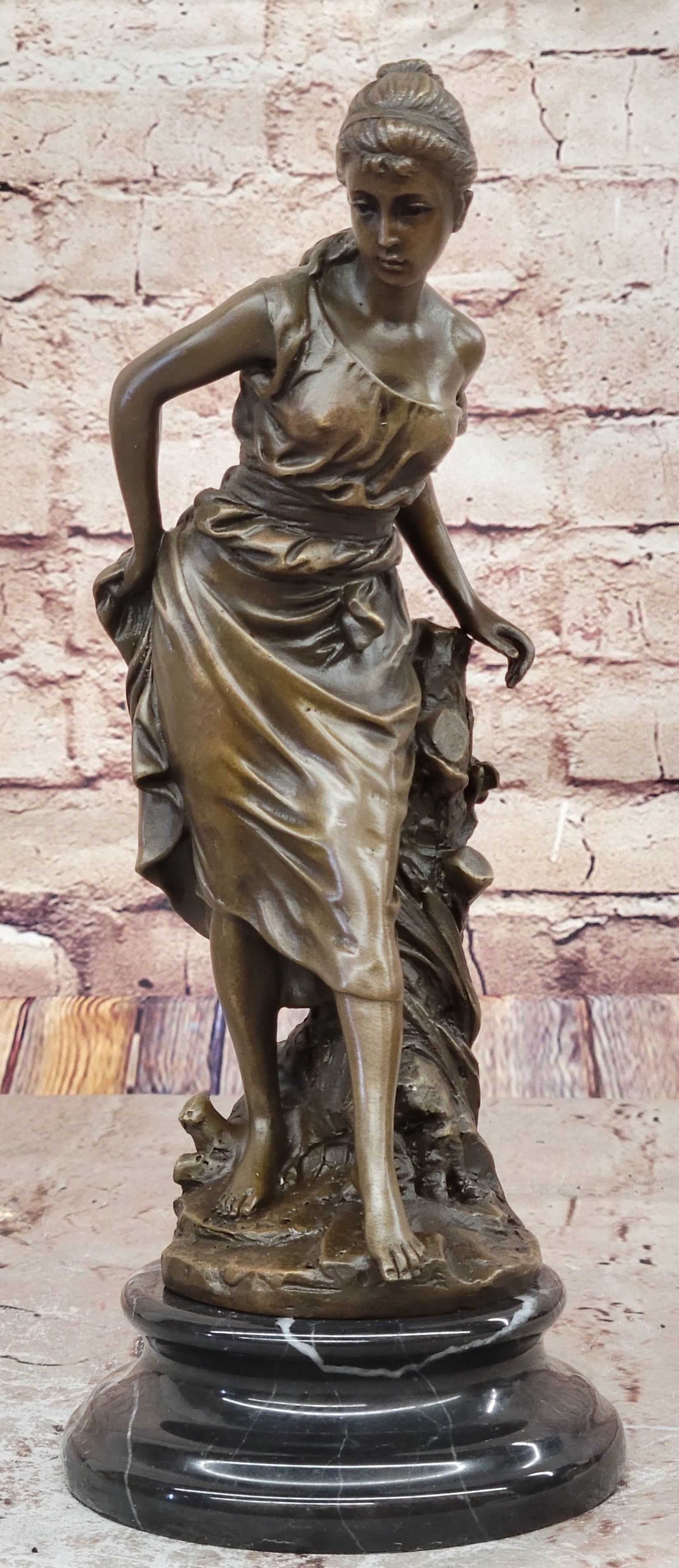 Classic Art Nouveau Bronze Woman Sculpture European Maiden Home Office Decor