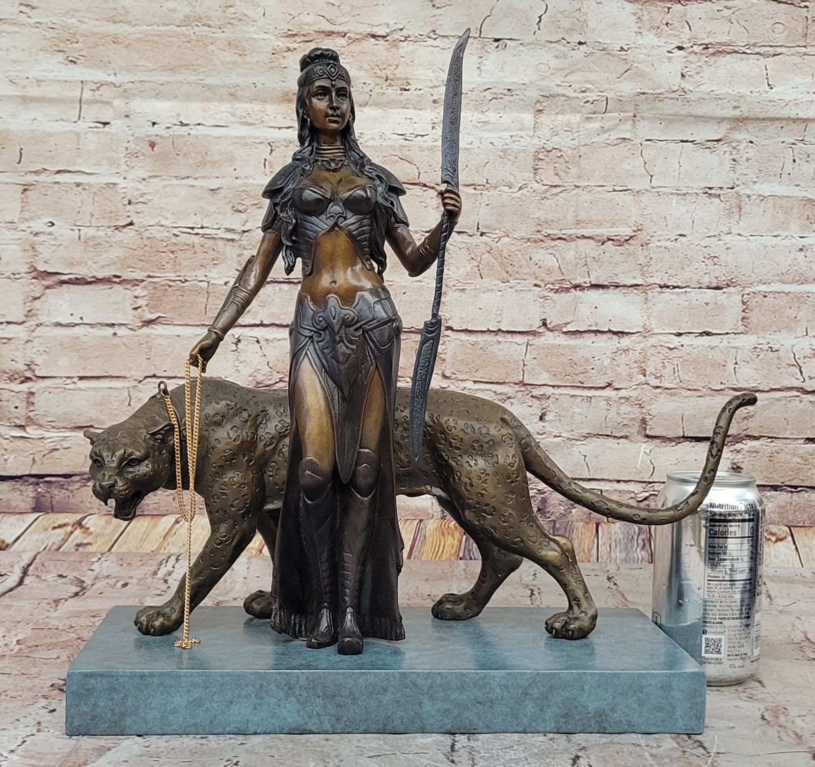 Bronze "Cleopatra and Panther" Statue – Egyptian Warrior Goddess Art Piece