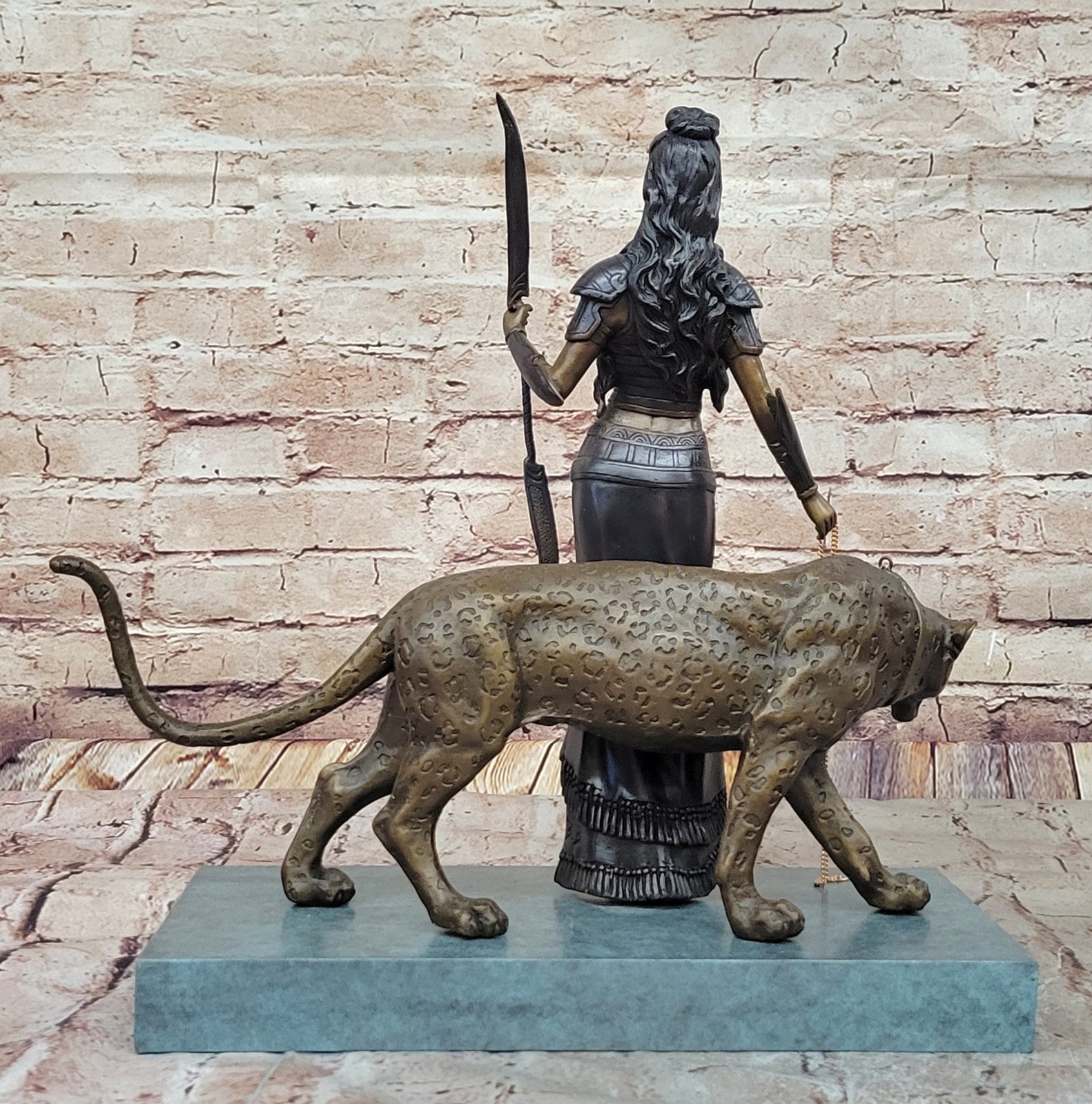 Bronze "Cleopatra and Panther" Statue – Egyptian Warrior Goddess Art Piece