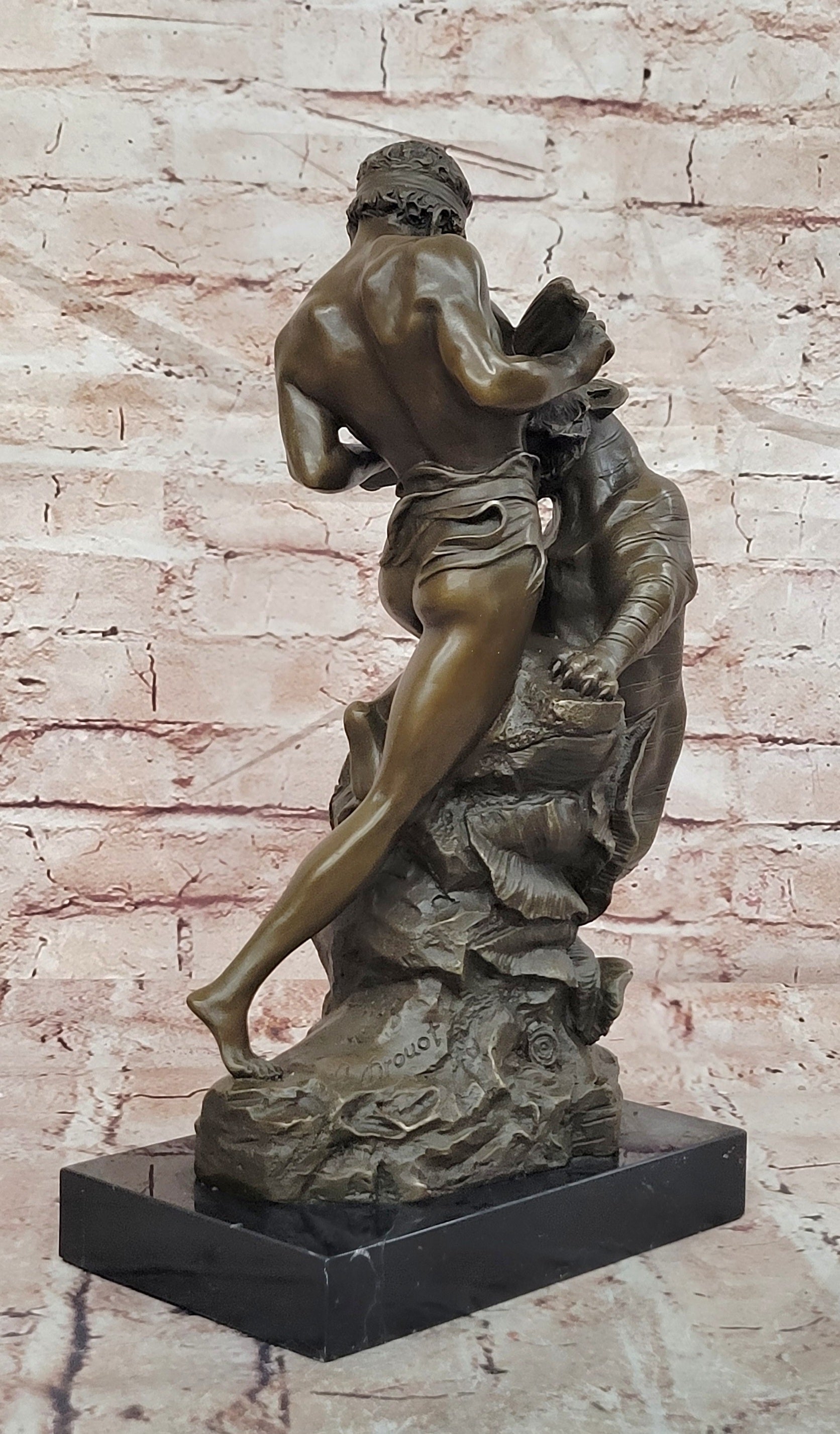 Bronze Dramatic Man vs Tiger Statue Drouot Fine Art Collectible Sculpture Statue