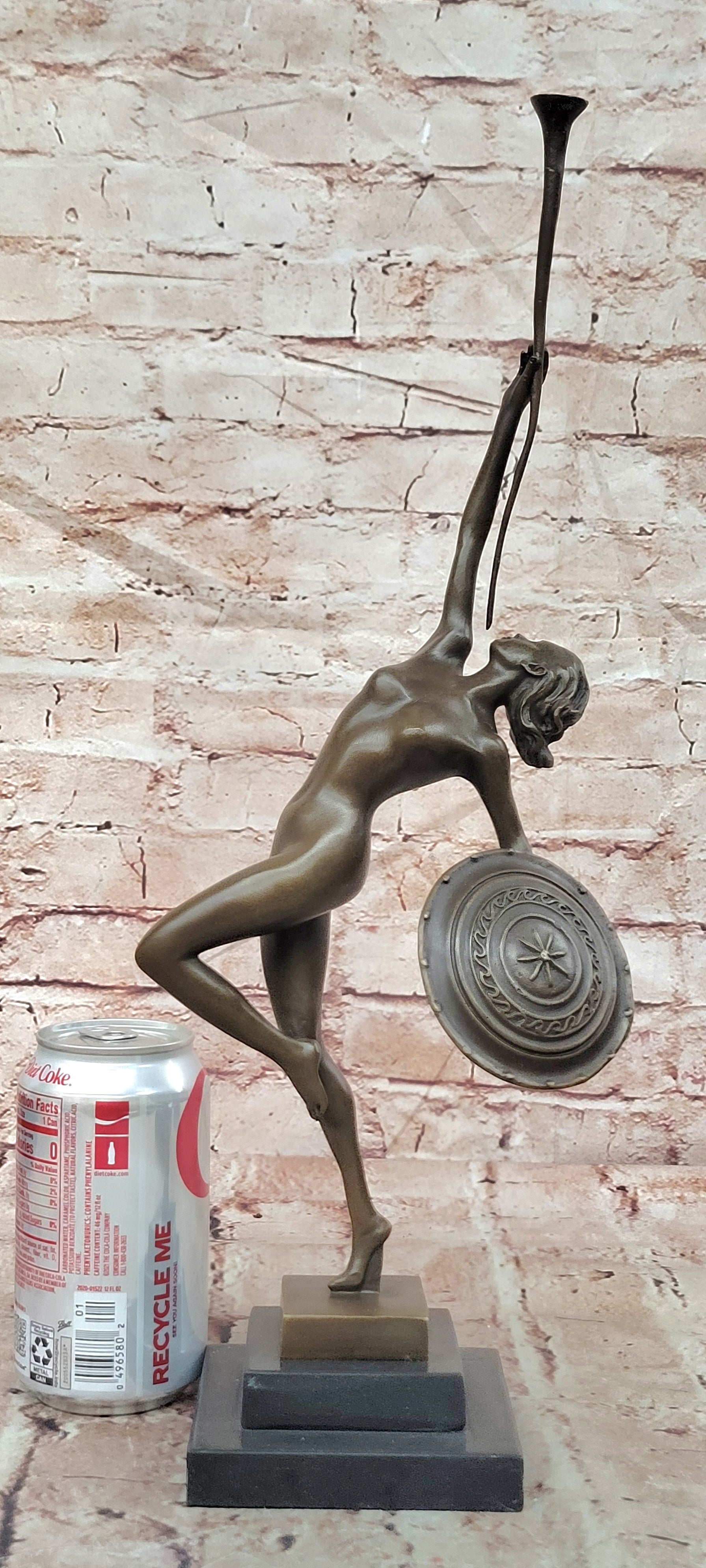 Raymonde Guerbe Bronze Shield Maiden Sculpture Art Deco Fine Art Collectible Statue