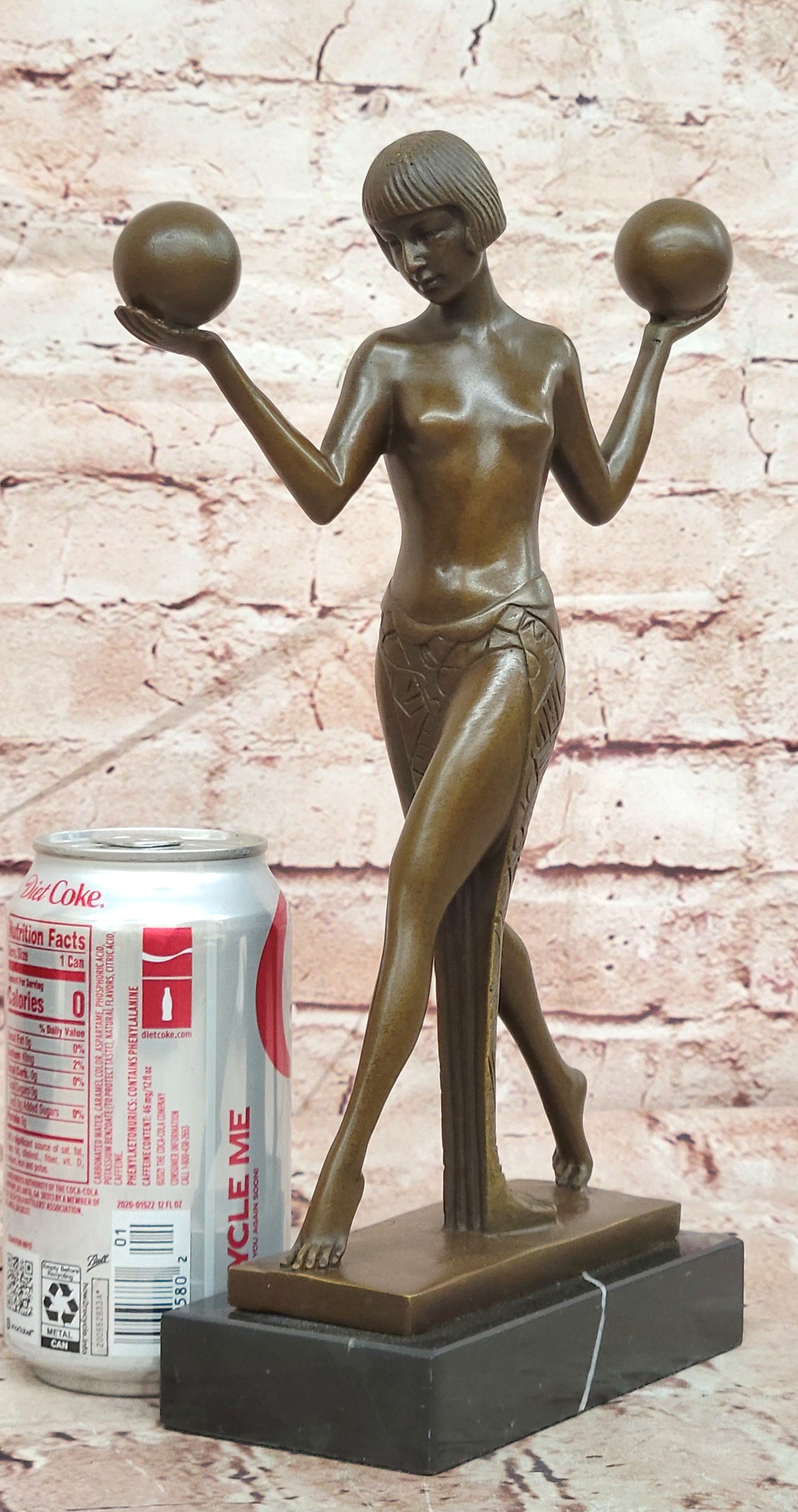 Bronze Female Balancing Balls Sculpture Signed Guerbe Art Deco Figurine Statue