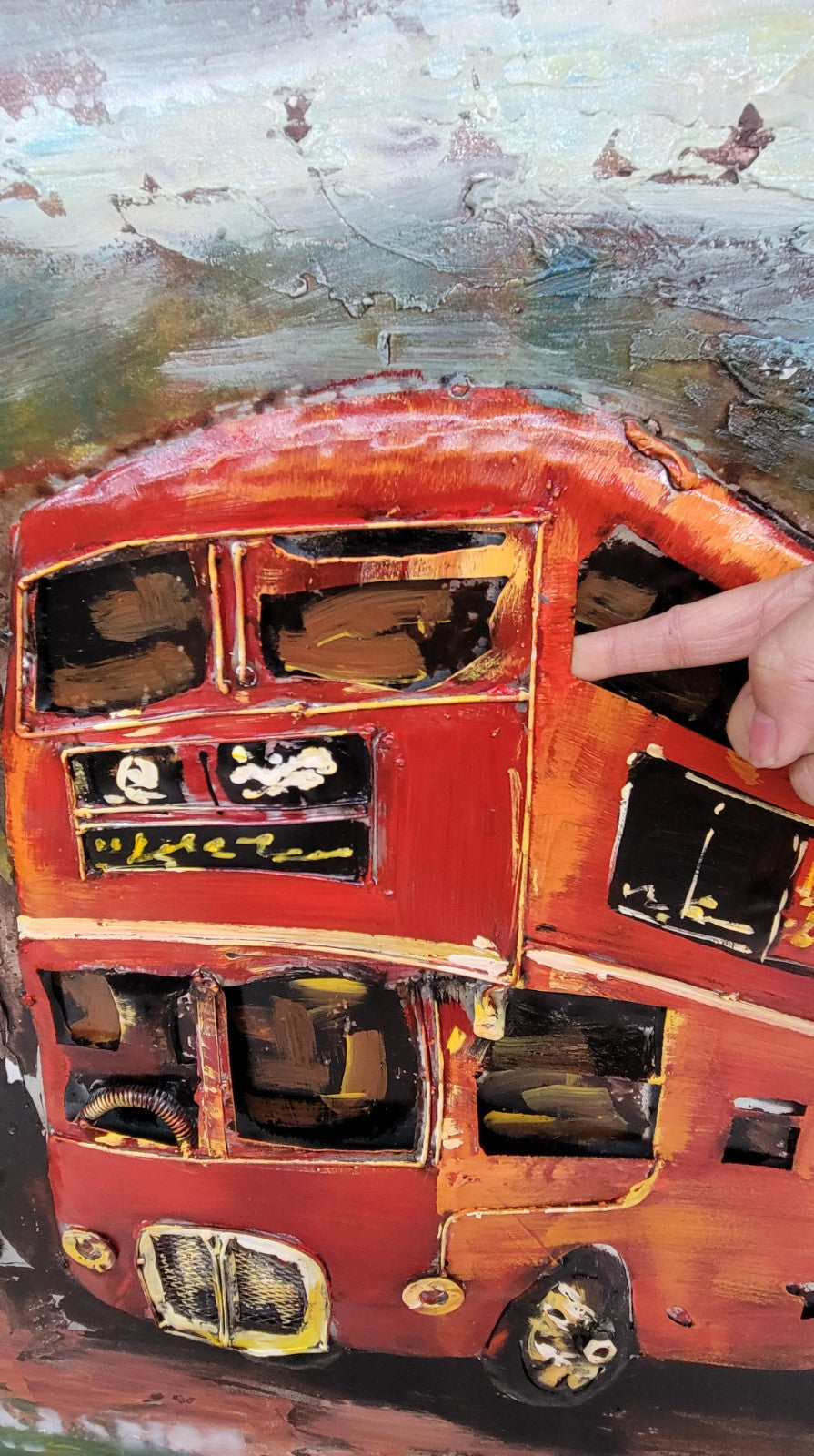 Unique 3D Metal Painting Bus Themed Wall Art Handcrafted Collectible Hand Made