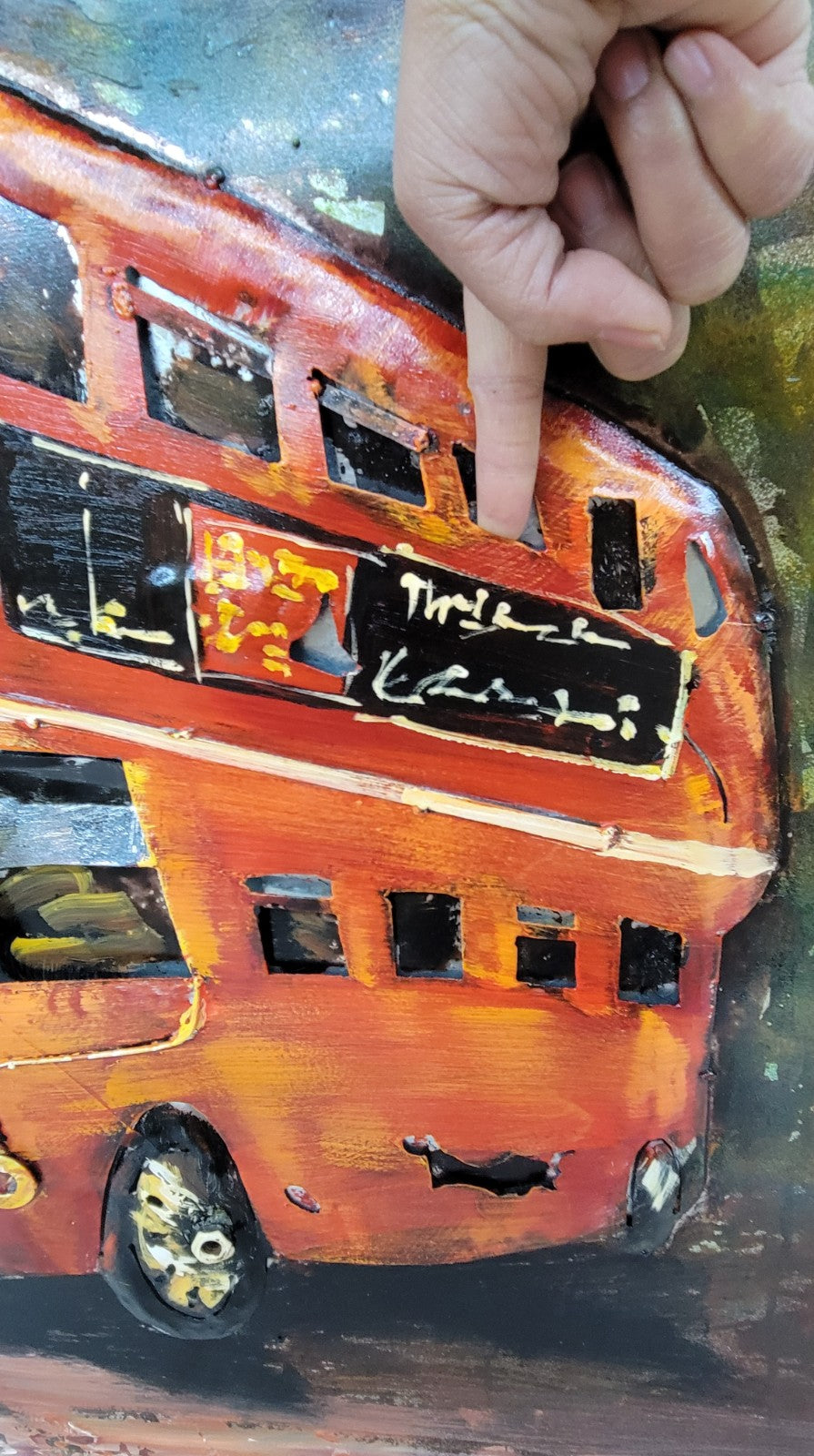 Unique 3D Metal Painting Bus Themed Wall Art Handcrafted Collectible Hand Made