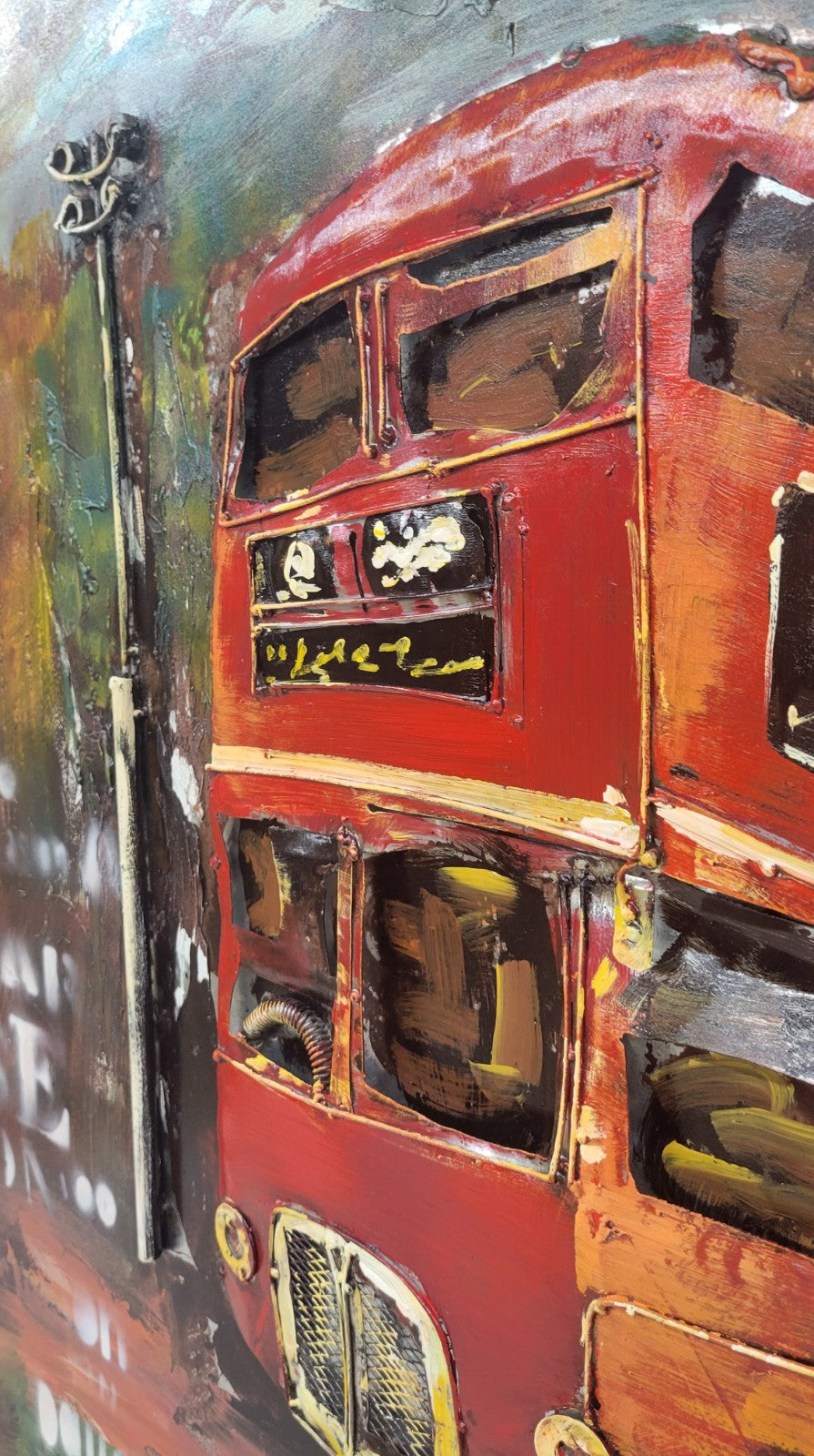 Unique 3D Metal Painting Bus Themed Wall Art Handcrafted Collectible Hand Made