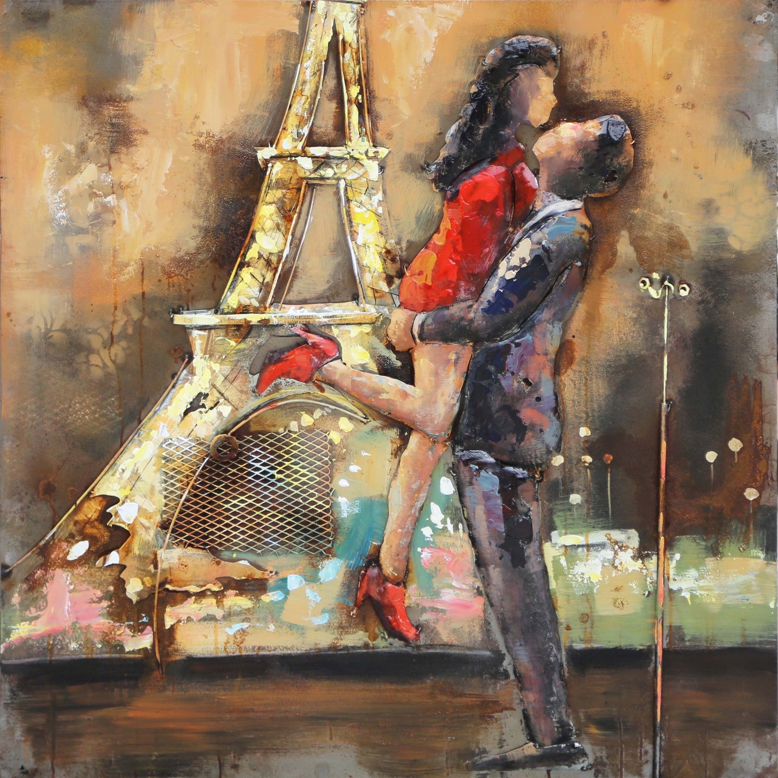 Romantic Paris 3D Artwork with Eiffel Tower and Birds Hand Painted Wall Decor