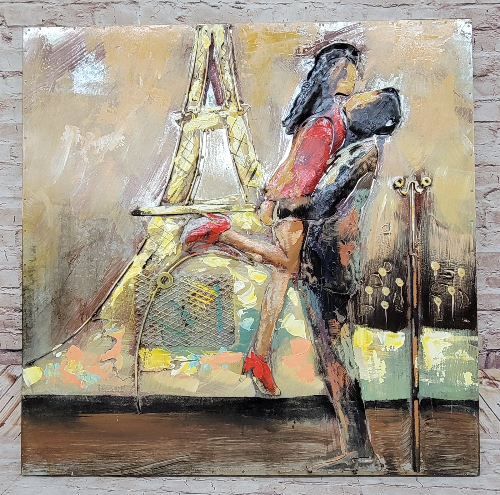 Romantic Paris 3D Artwork with Eiffel Tower and Birds Hand Painted Wall Decor