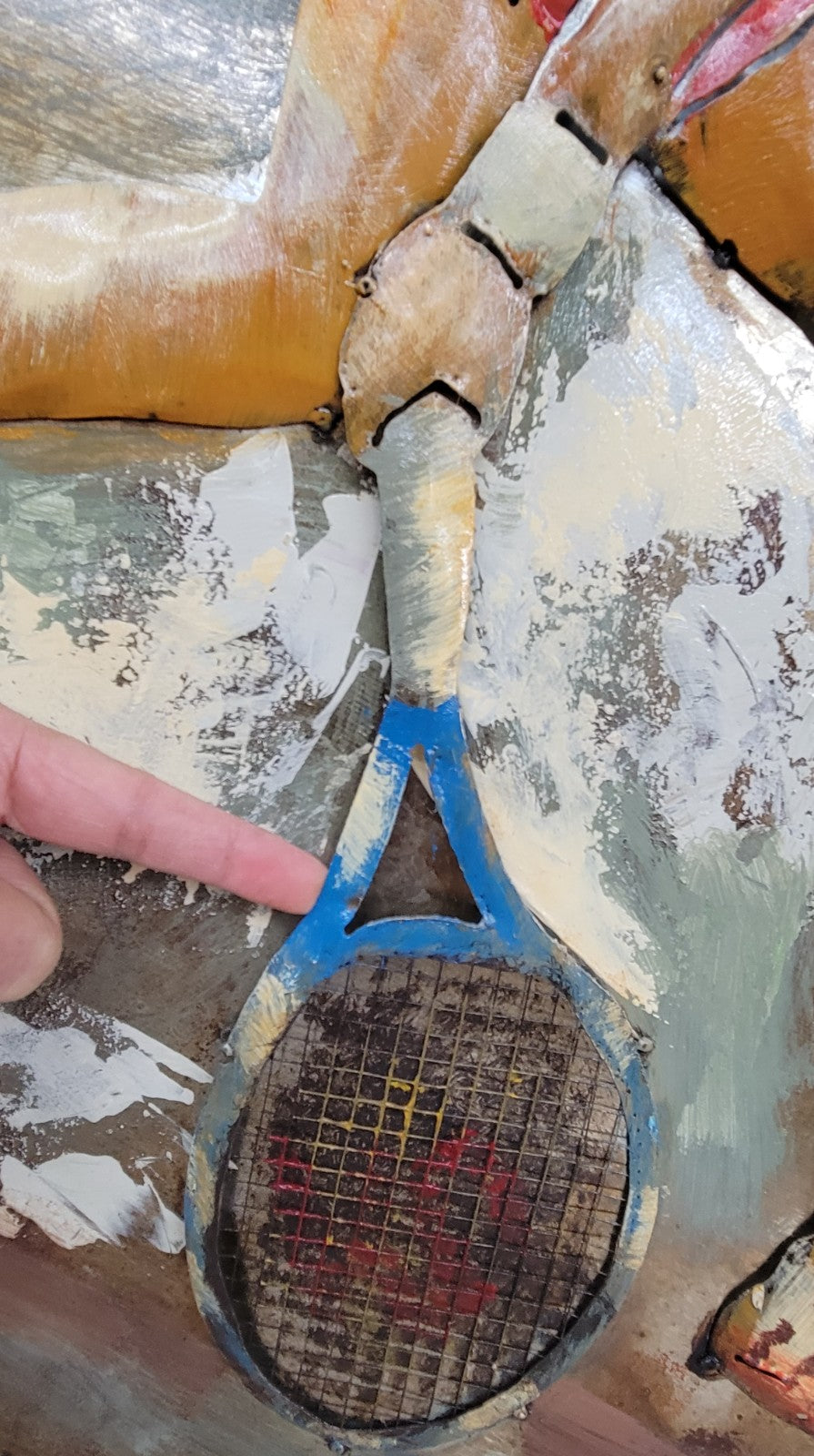 Wall Mount Metal OIL PAINTING OF TENNIS PLAYER IN ACTION 32" X 32" ARTWORK