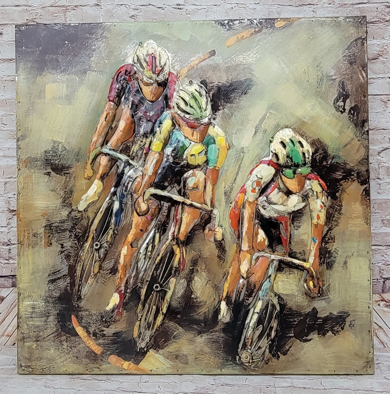 3D METAL PAINTING MULTI COLOR RETRO BICYCLE 80X120CM WALL MOUNT 3-D ART